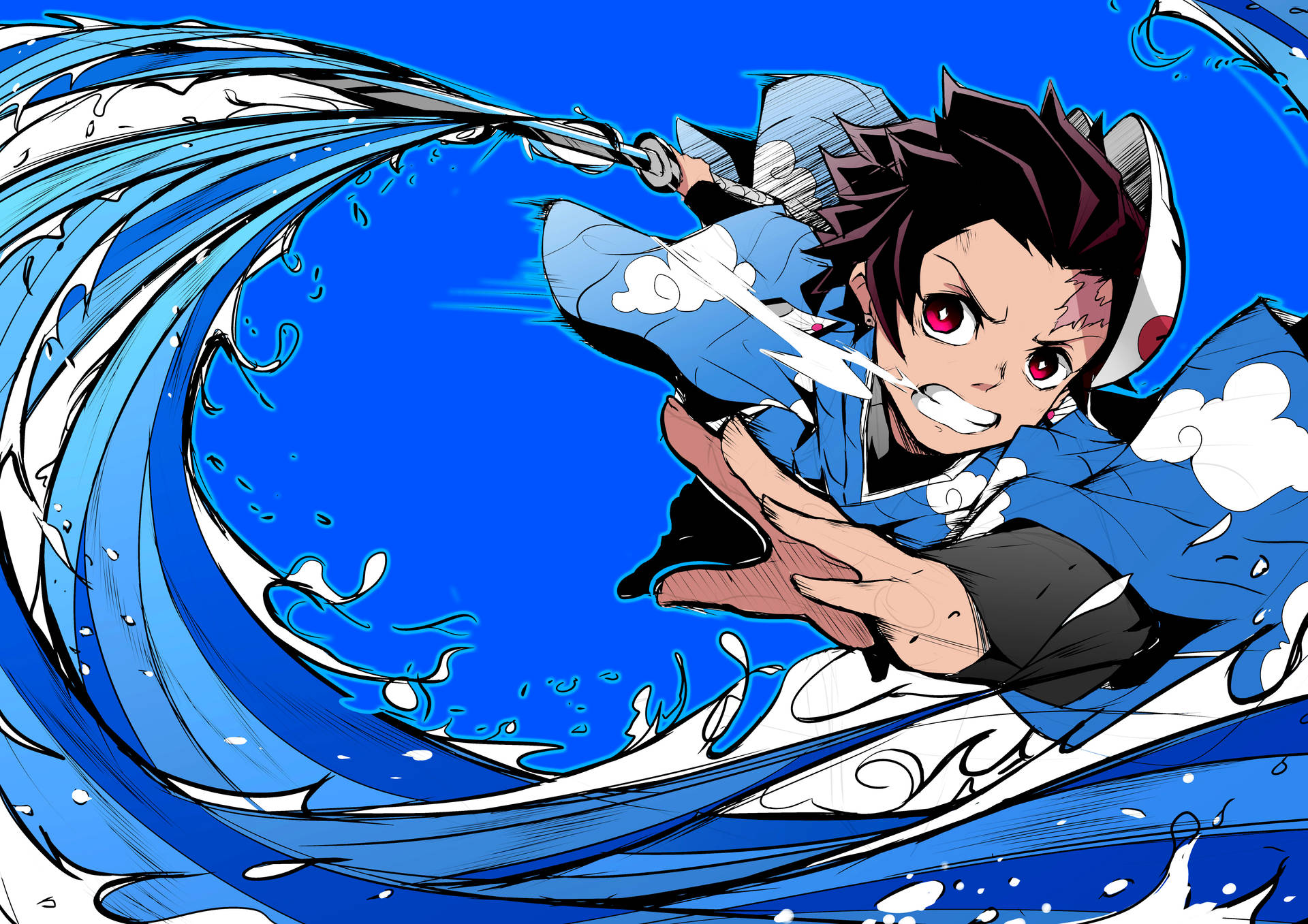 Demon Slayer 4k Tanjiro Blå Bakgrunnsbilde