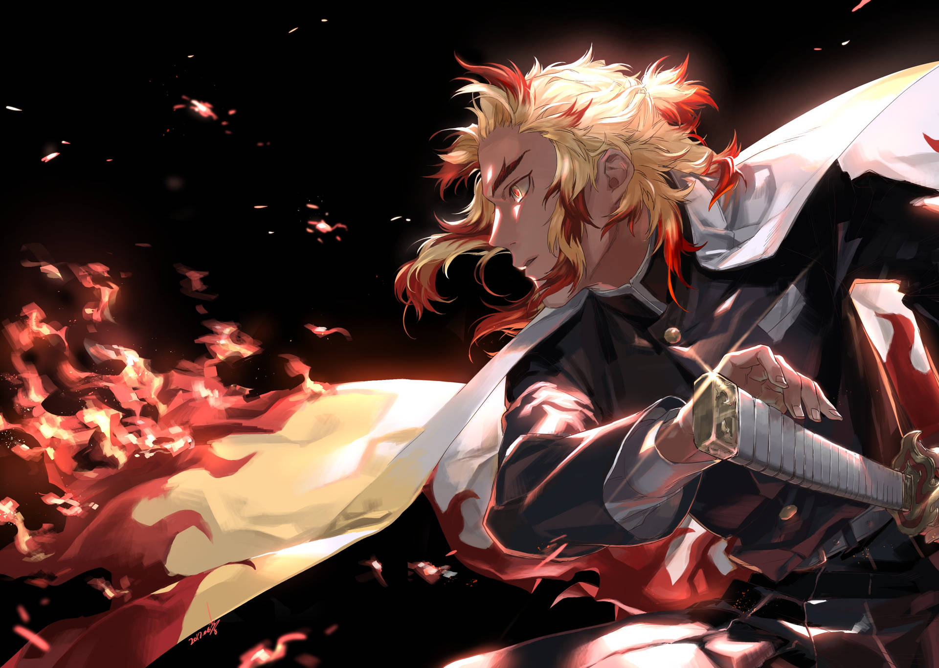 Demon Slayer 4k Rengoku Ild Bakgrunnsbilde