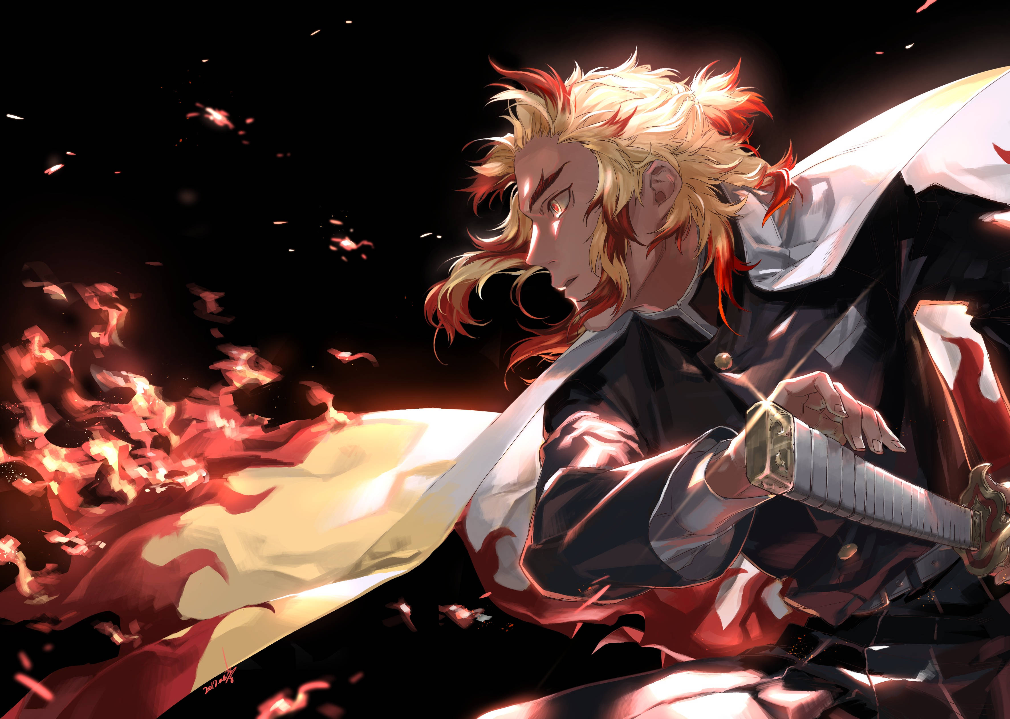 Demon Slayer 4K Rengoku Ild Bakgrunner