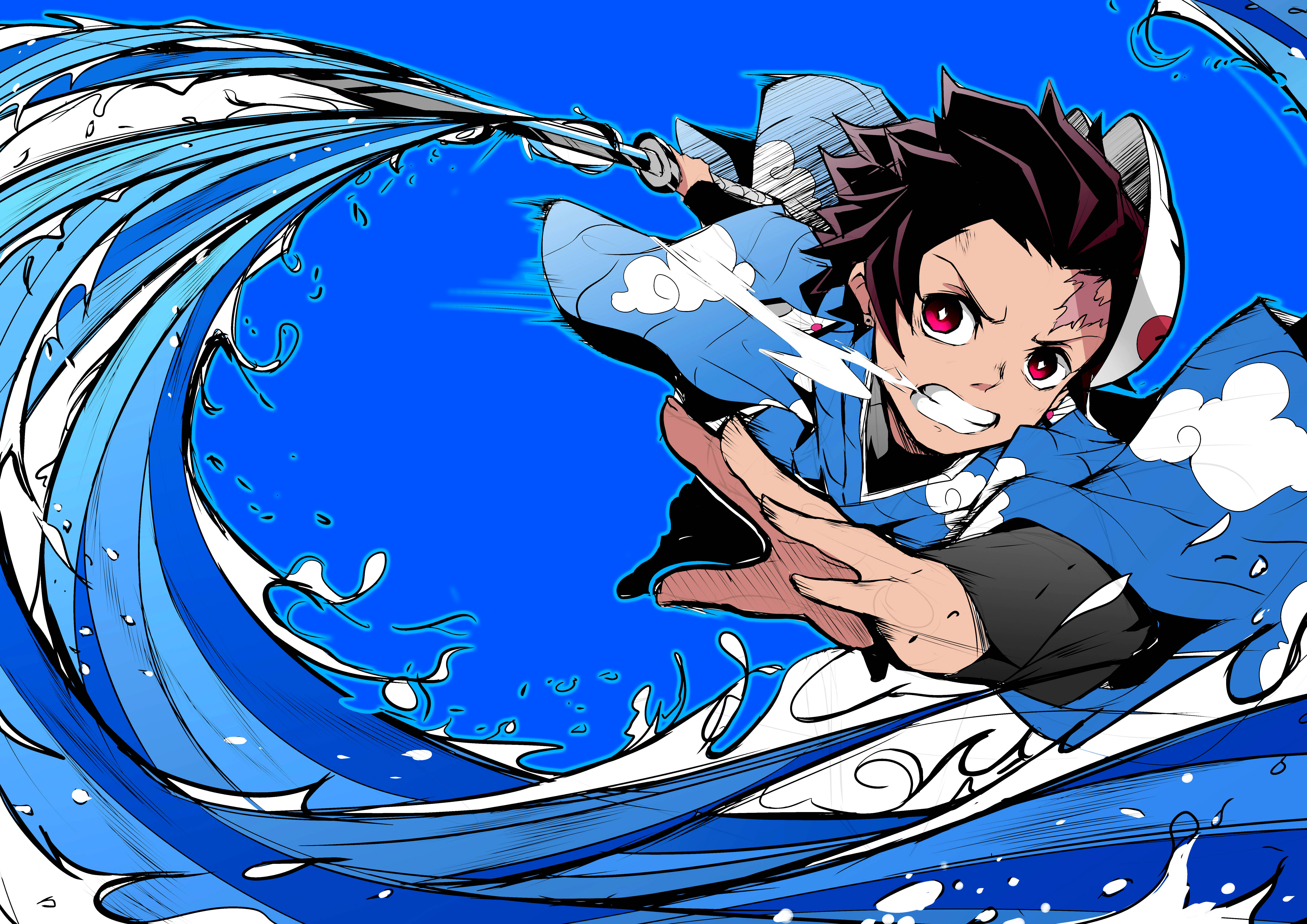 Demon Slayer 4K Tanjiro Blå Bakgrunner