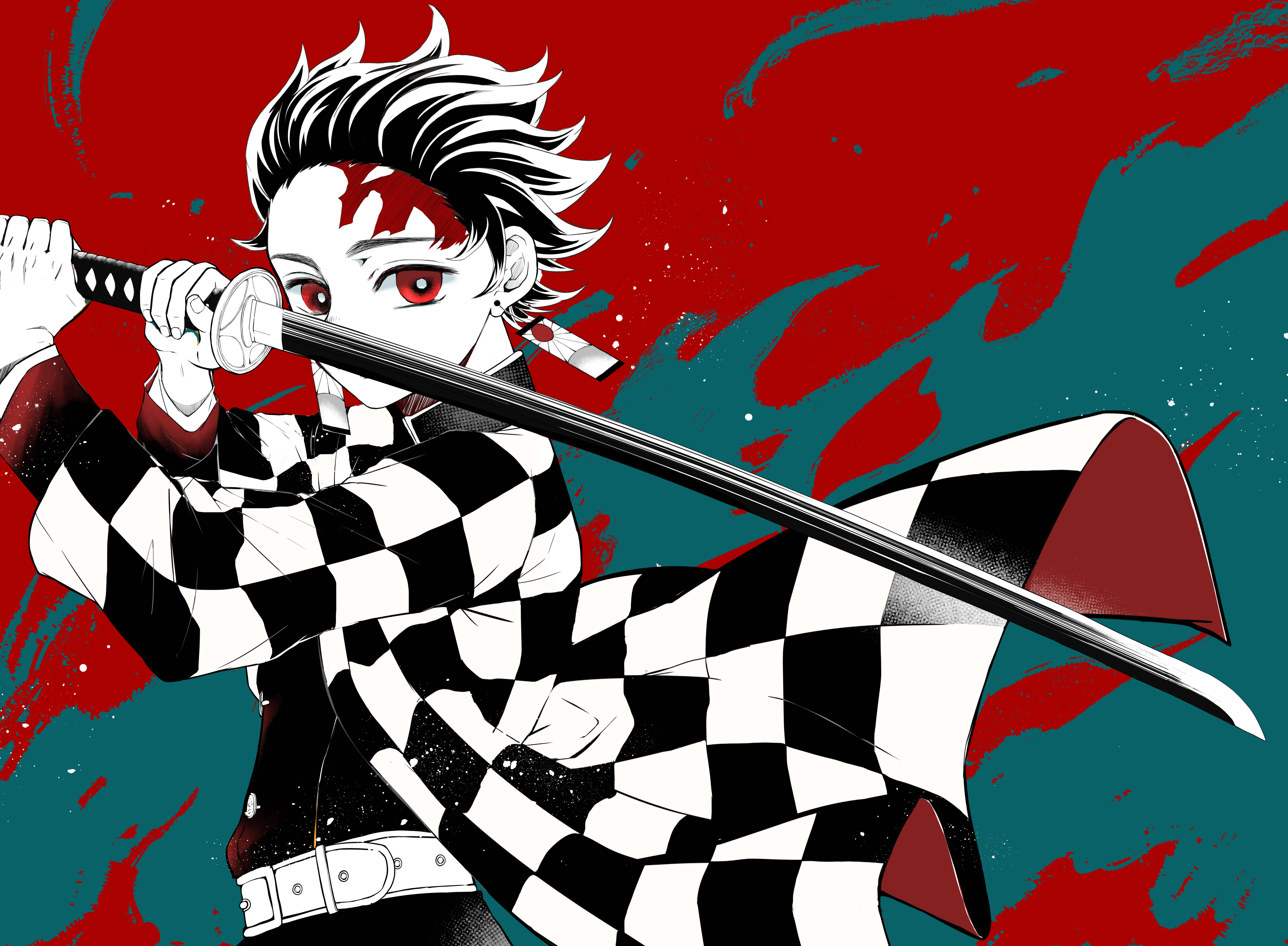 Demon Slayer 4K Tanjiro Grønn Bakgrunner