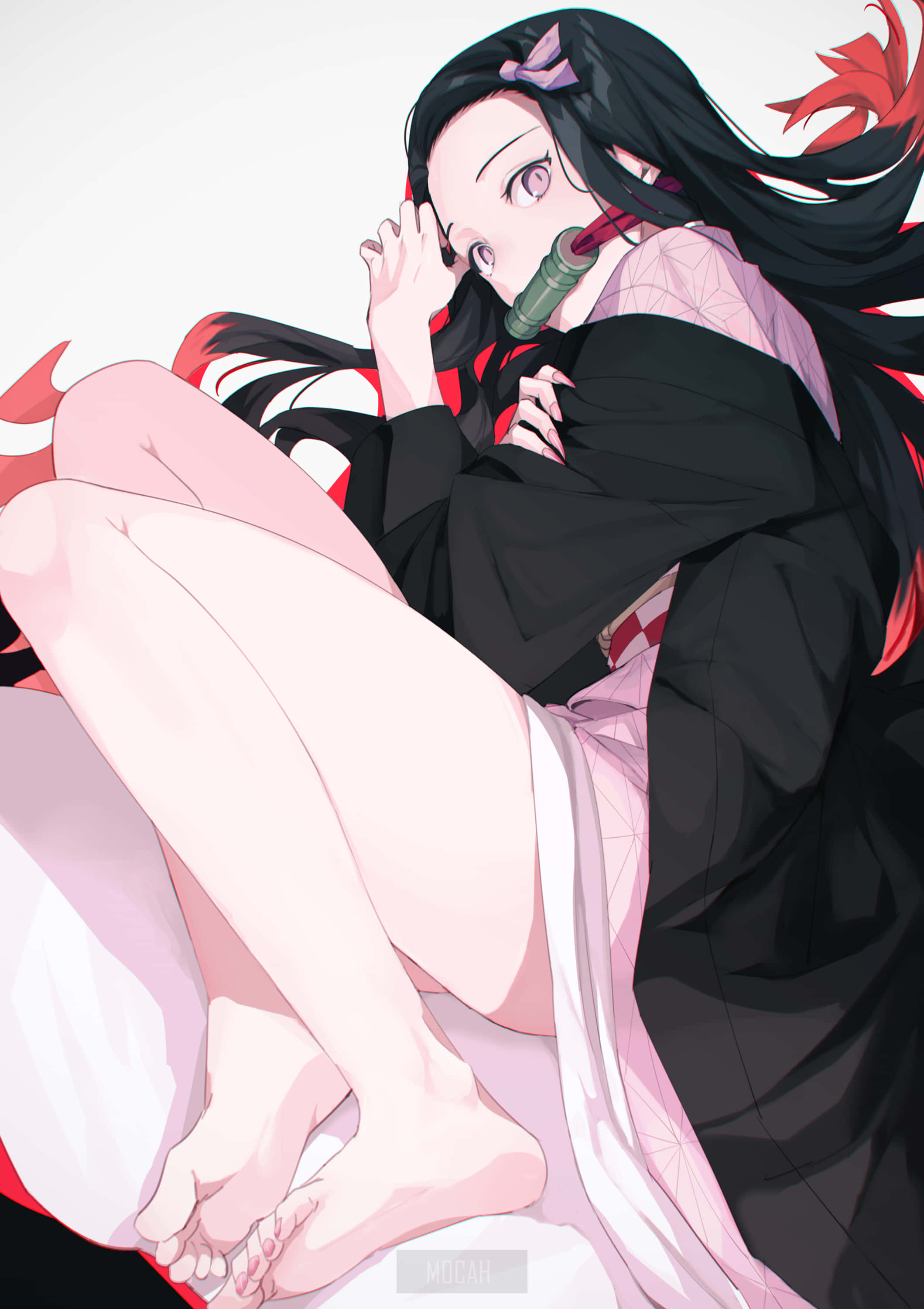 Demon Slayer Kimetsu No Yaiba Nezuko Kamado Anime Jente Føtter Bakgrunner