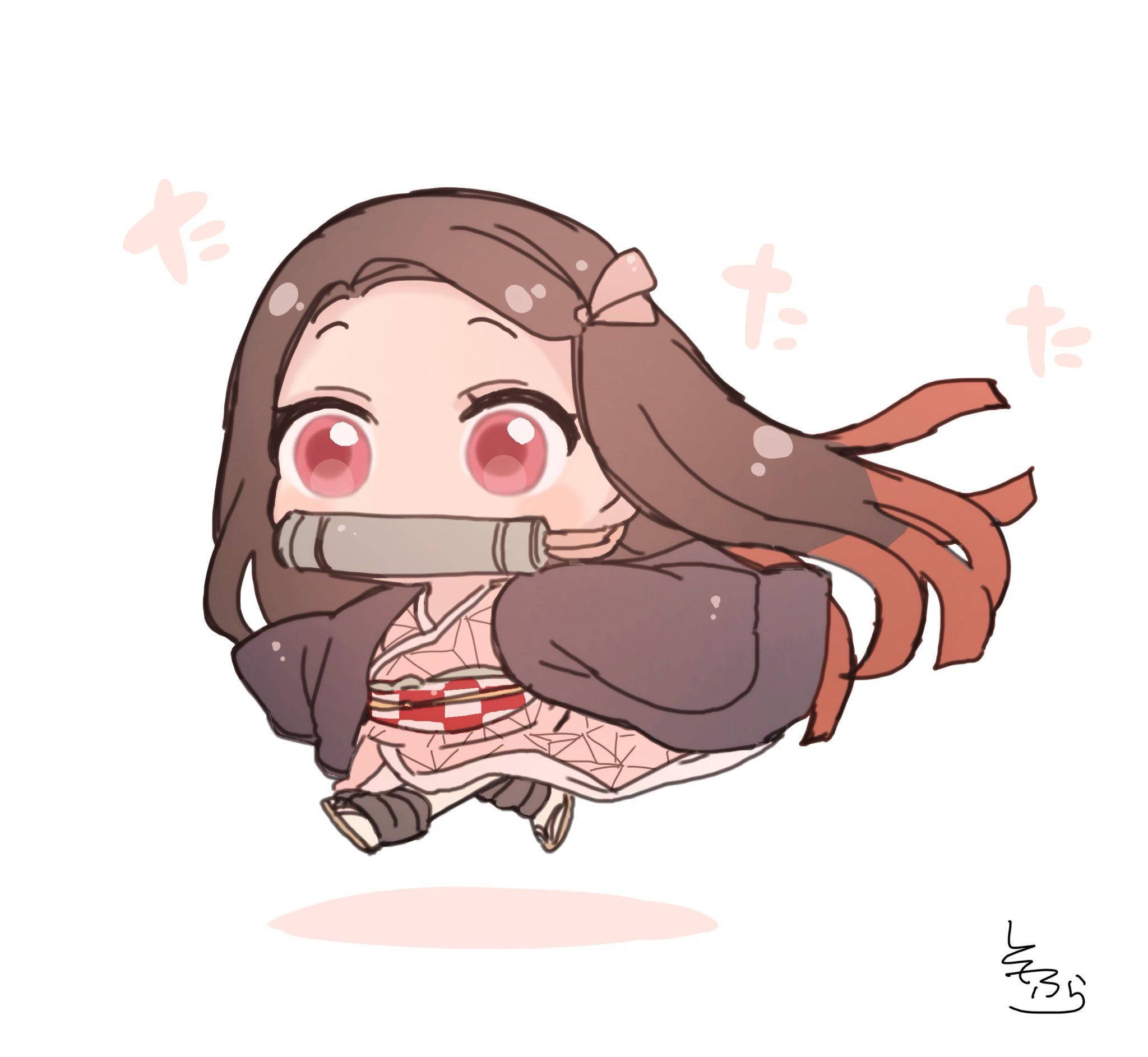 Demon Slayer Nezuko Søt Liten Versjon Bakgrunner