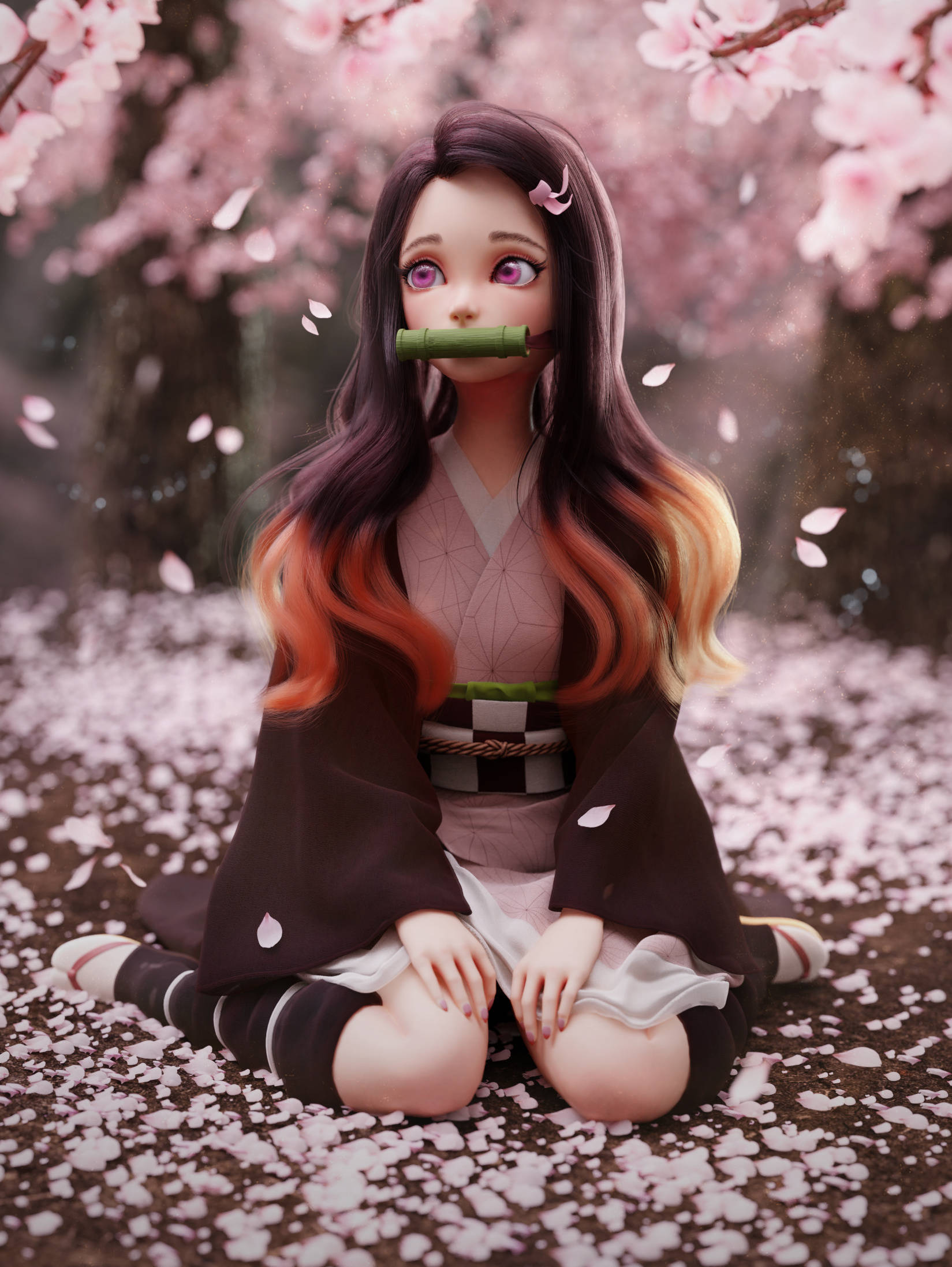Demon Slayer Nezuko 3D-bilde Bakgrunner