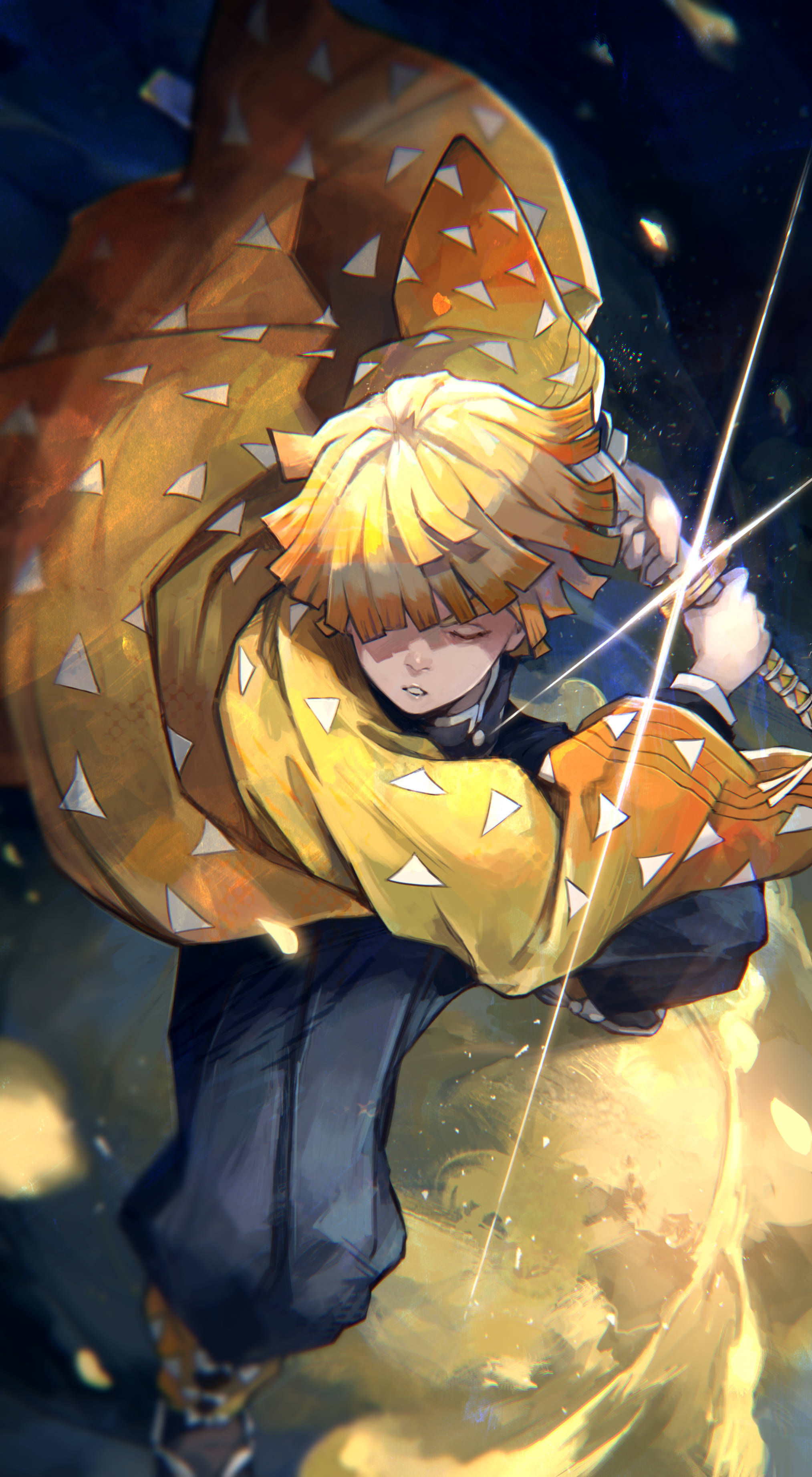 Demon Slayer Zenitsu som svinger sverdet Bakgrunner