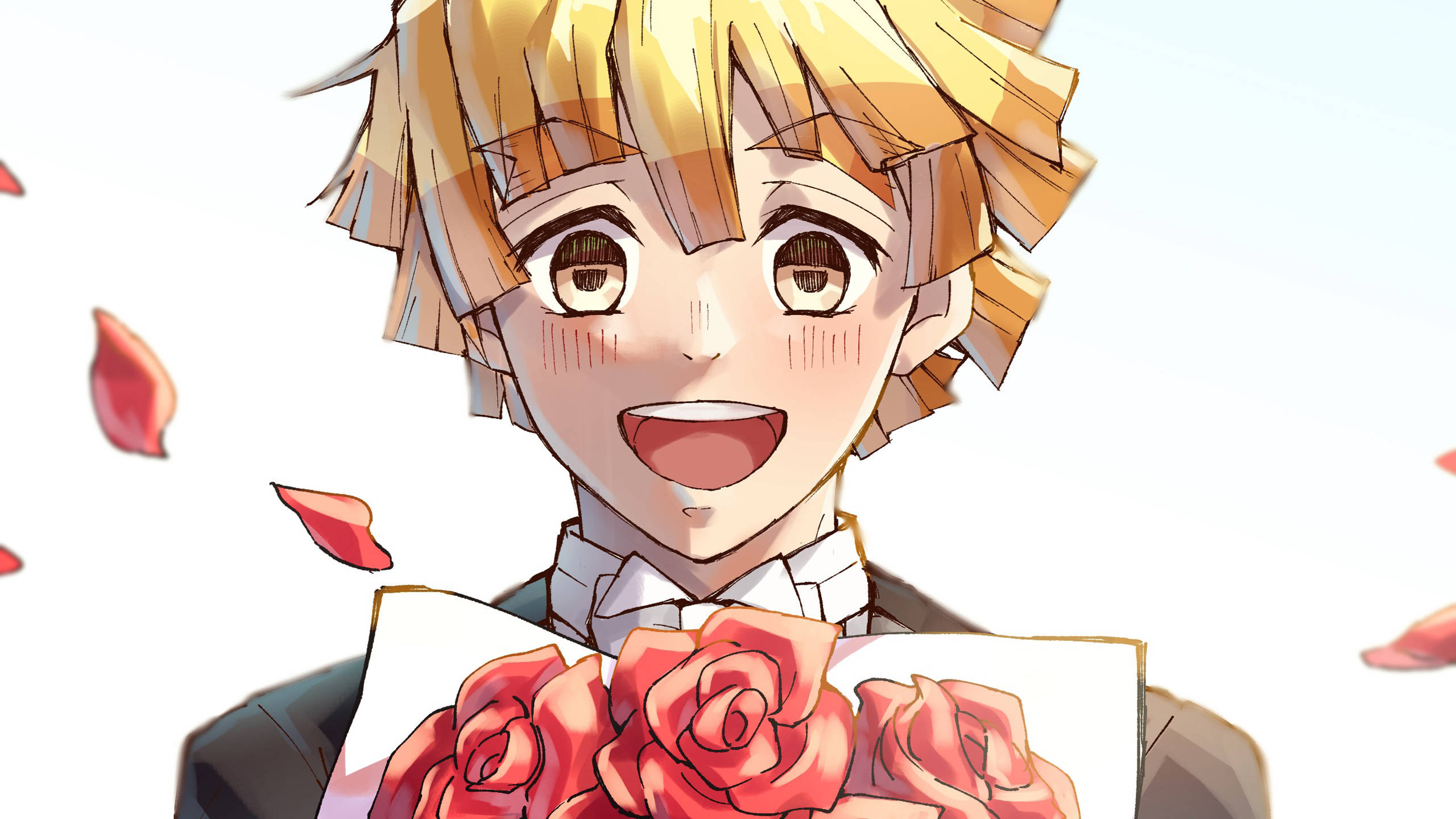 Demon Slayer Zenitsu med roser Bakgrunner