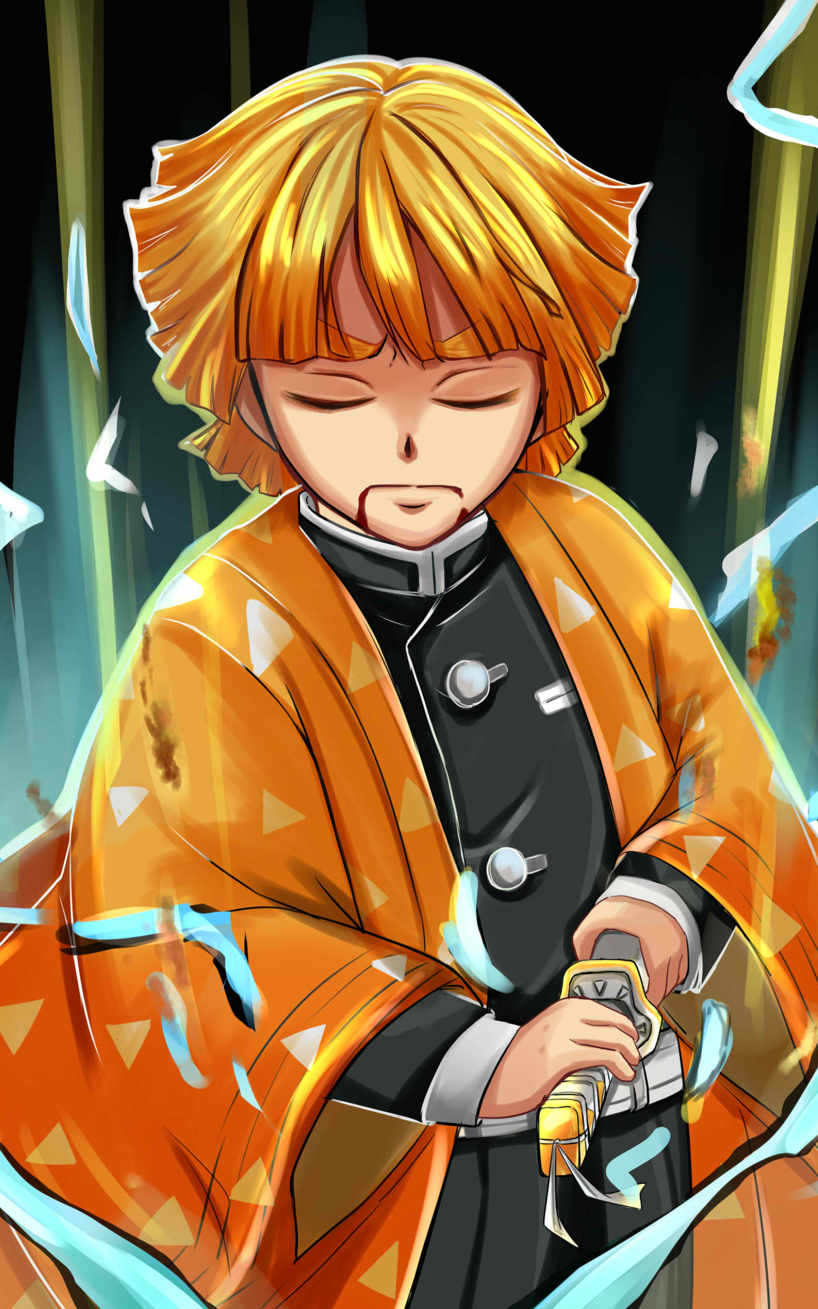 Demon Slayer Zenitsu konsentrerer seg Bakgrunner