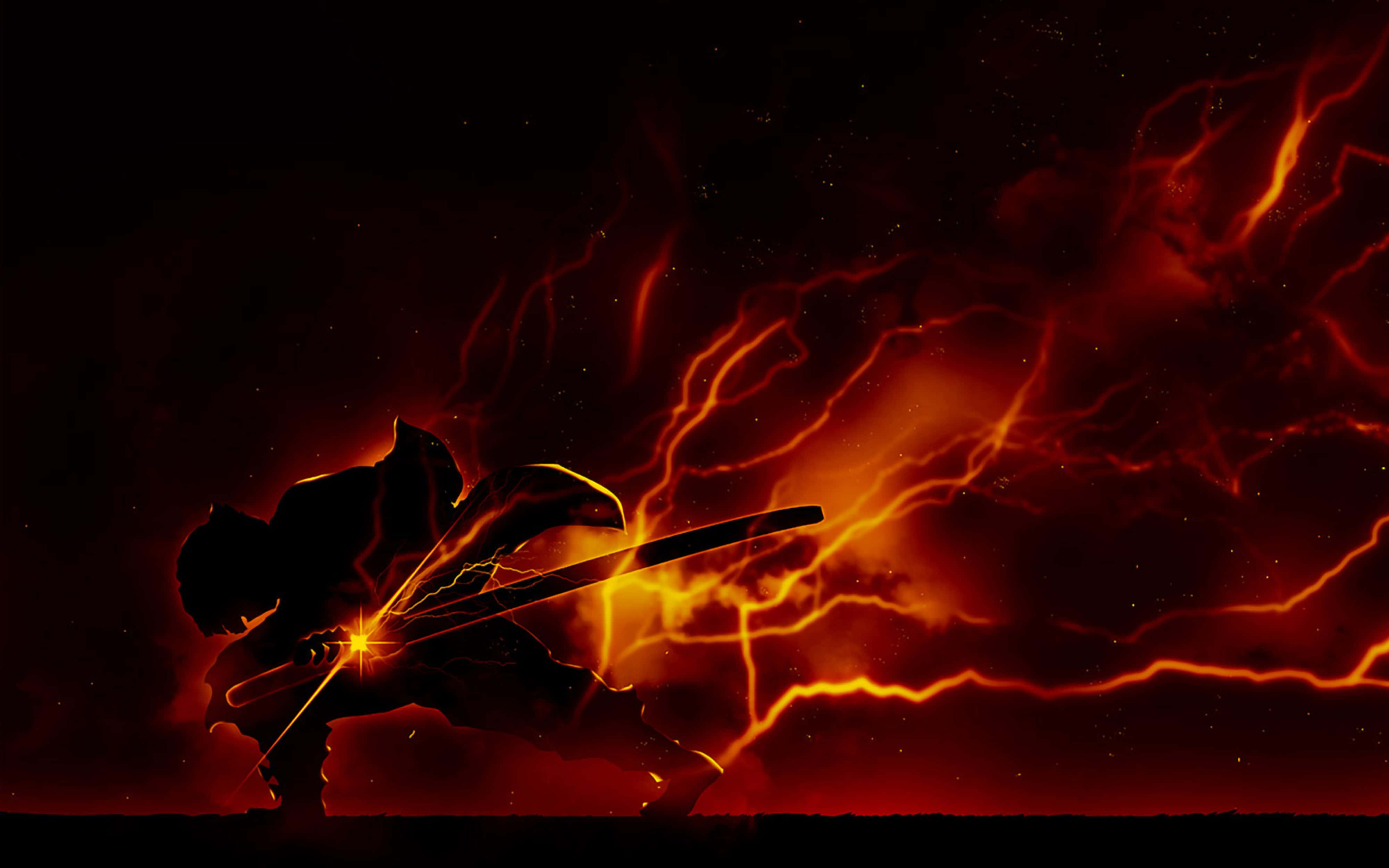 Demon Slayer Zenitsu flammende krefter 4K Bakgrunner