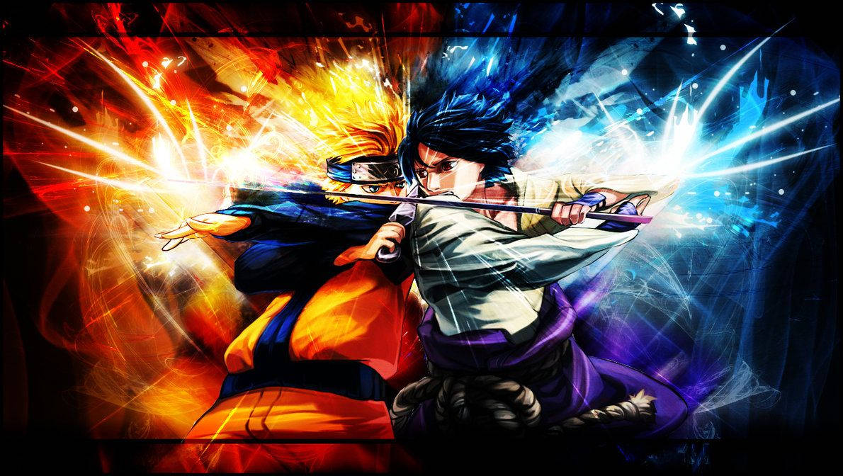 Naruto Uzumaki versus Sasuke Uchiha fra løvlandsbyen klar for kamp.