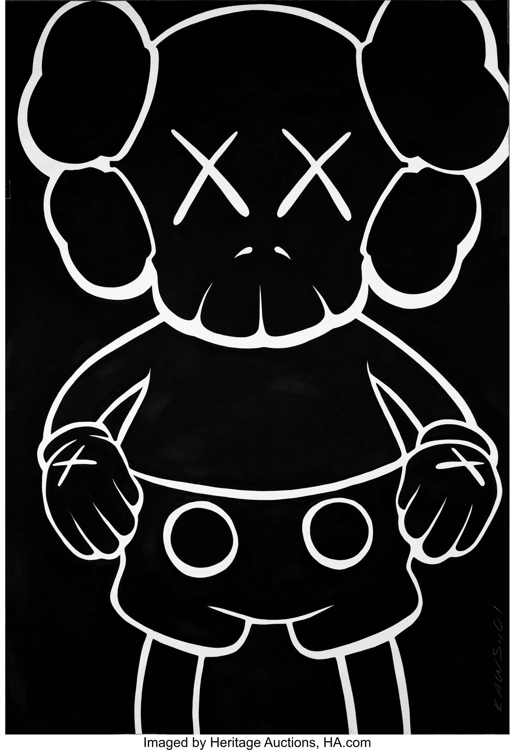 Den ikoniske KAWS Companion-figuren som ser opp mot en blå himmel Bakgrunner