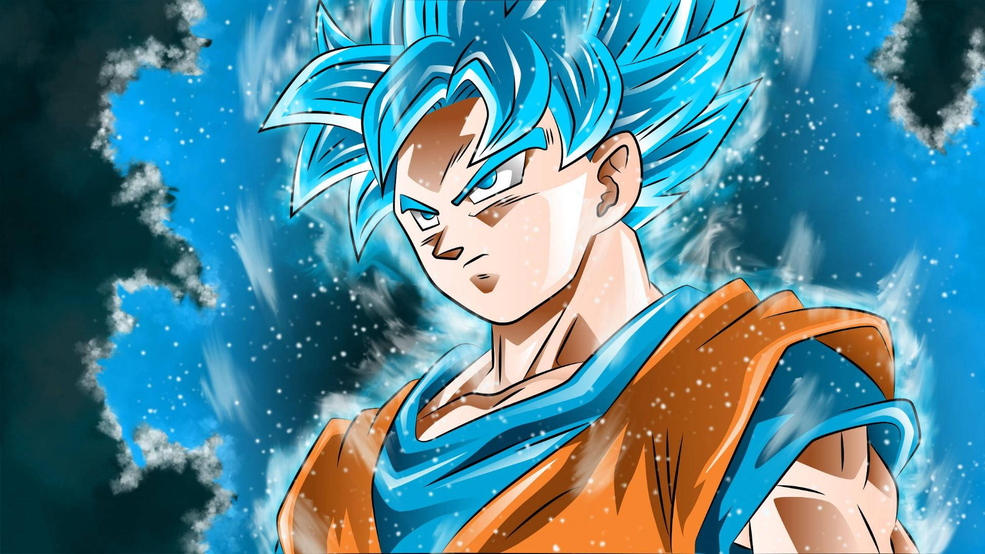Bakgrunn av Son Goku i nærbilde Super Saiyan Blue-modus