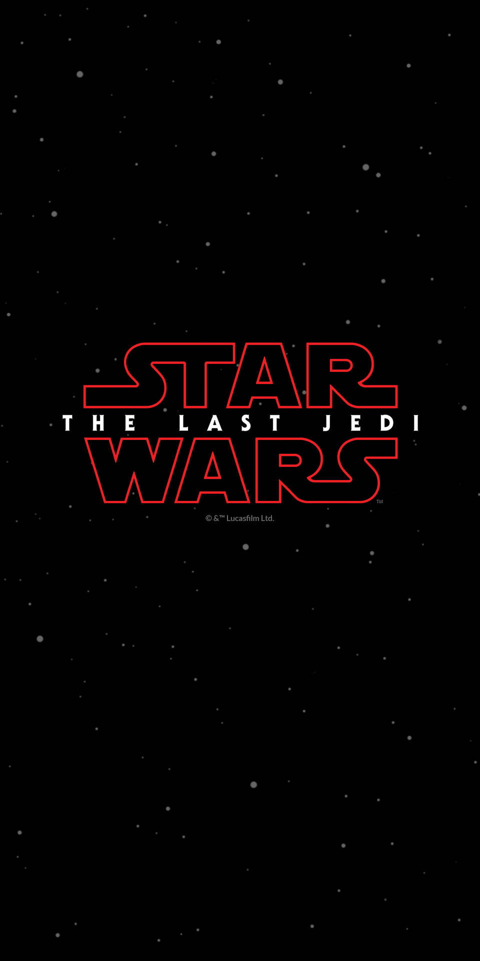 Star Wars The Last Jedi-tittel med rød skriftfarge på svart stjernebakteppe