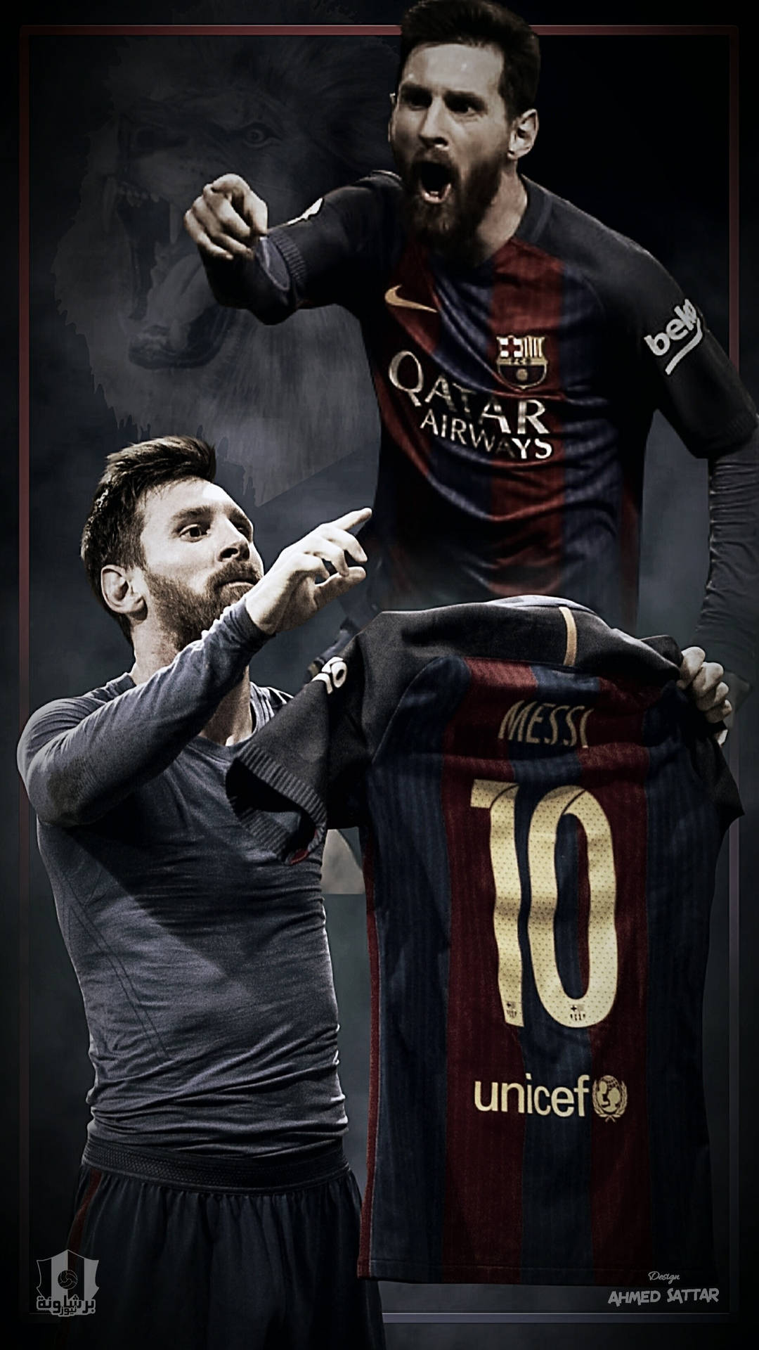 Lionel Messi som roper og holder opp trøya si kunst-bakgrunn