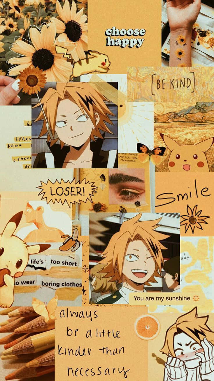Denki Kaminari på estetisk gul collageplakat Bakgrunner