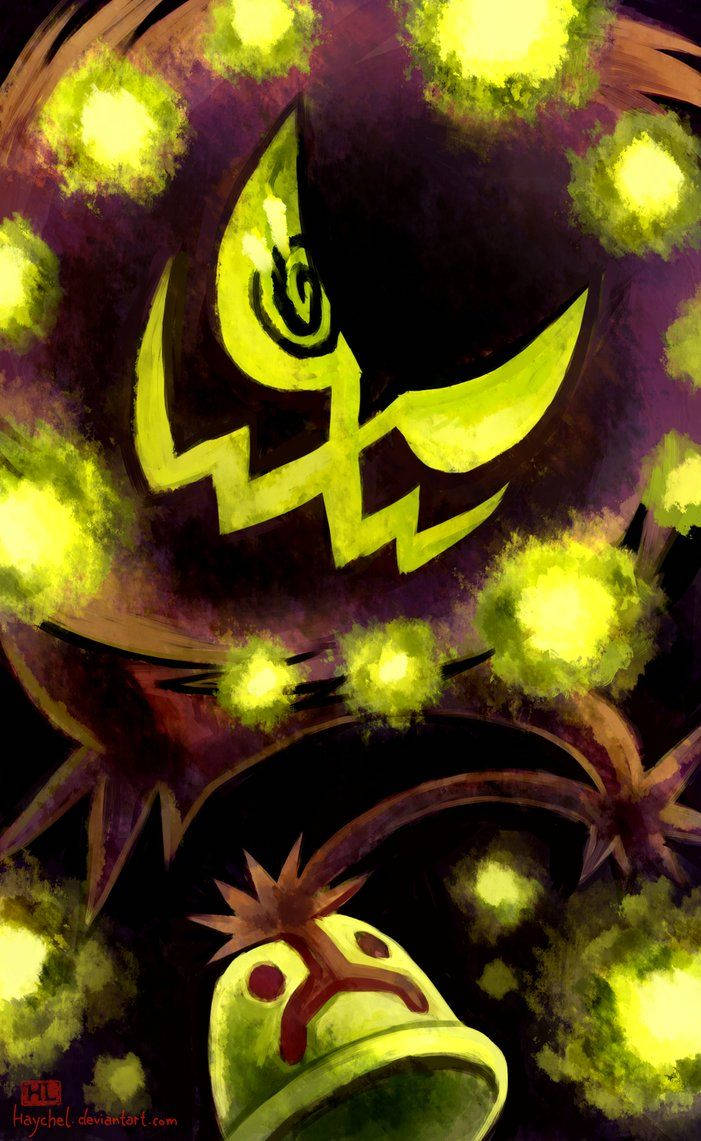 Deviantart-kunstverk: Glødende grønn Spiritomb fra Pokémon i skyggene. Bakgrunner