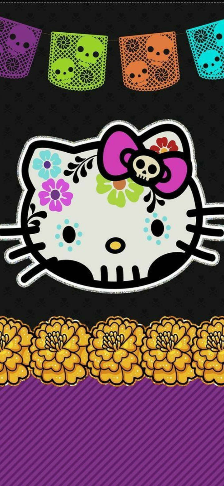 Dia De Los Muertos Svart Hello Kitty Bakgrunner