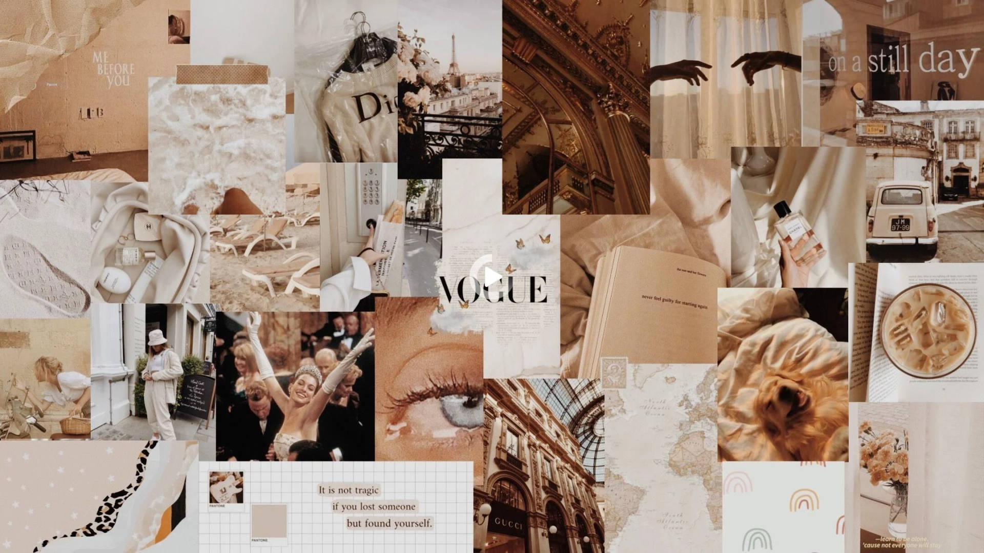 Dior, Gucci, Vogue Beige Estetisk Collage — Beige estetikk GIF Bakgrunner