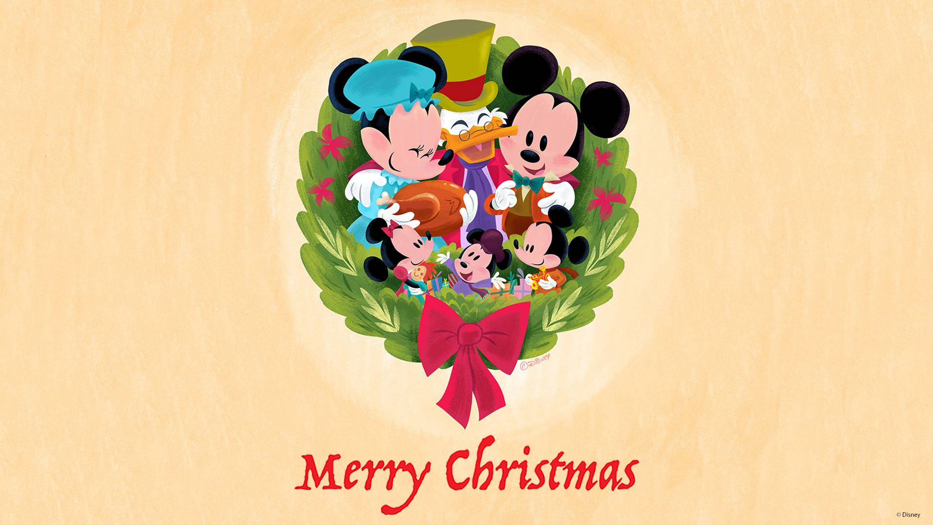 Disney 1920x1080 HD Mickey Mouse Merry Christmas Krans Bakgrunner