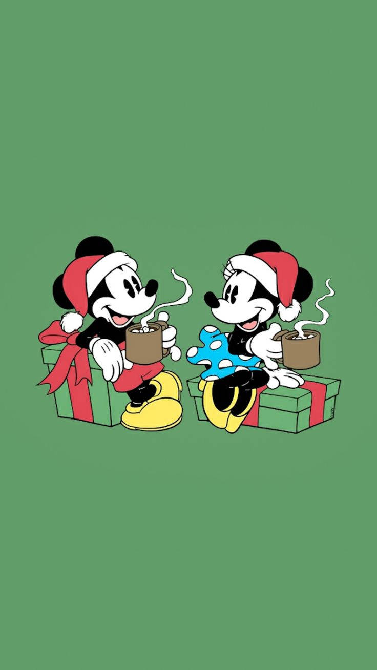 Disney Christmas iPhone Mickey og Minnie drikker kaffe Bakgrunner