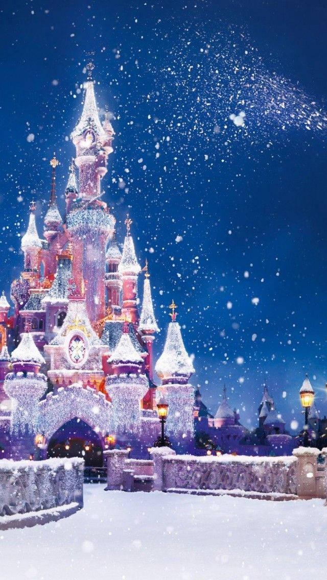 Disney Christmas iPhone snødekt borg Bakgrunner