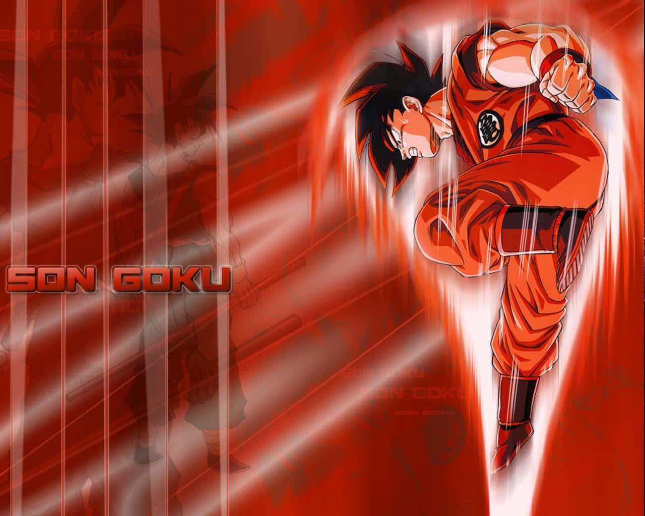Dragon Ball Z Goku som hopper mot rød bakgrunn Bakgrunner