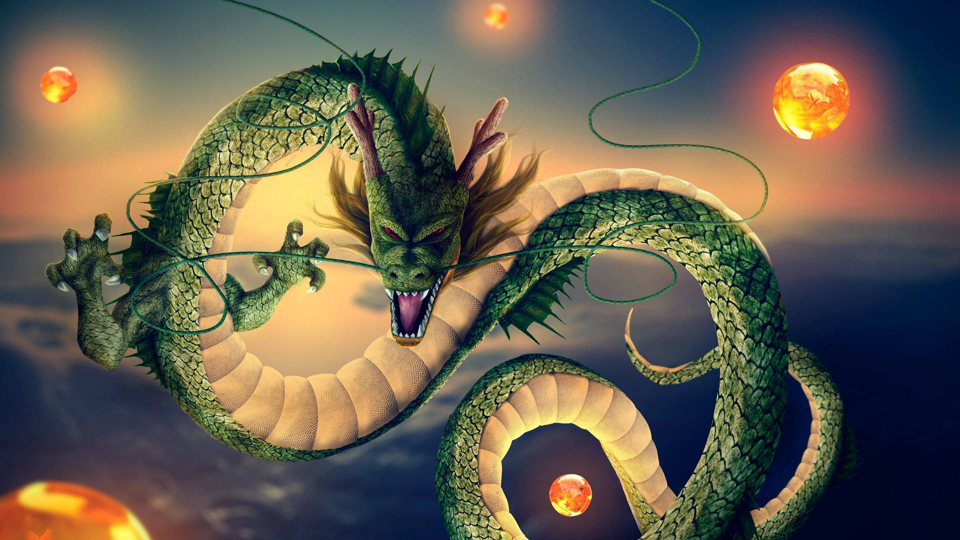 Dragon Ball Z Shenron, den grønne lange skumle dragen på planeten Namek, super broly.