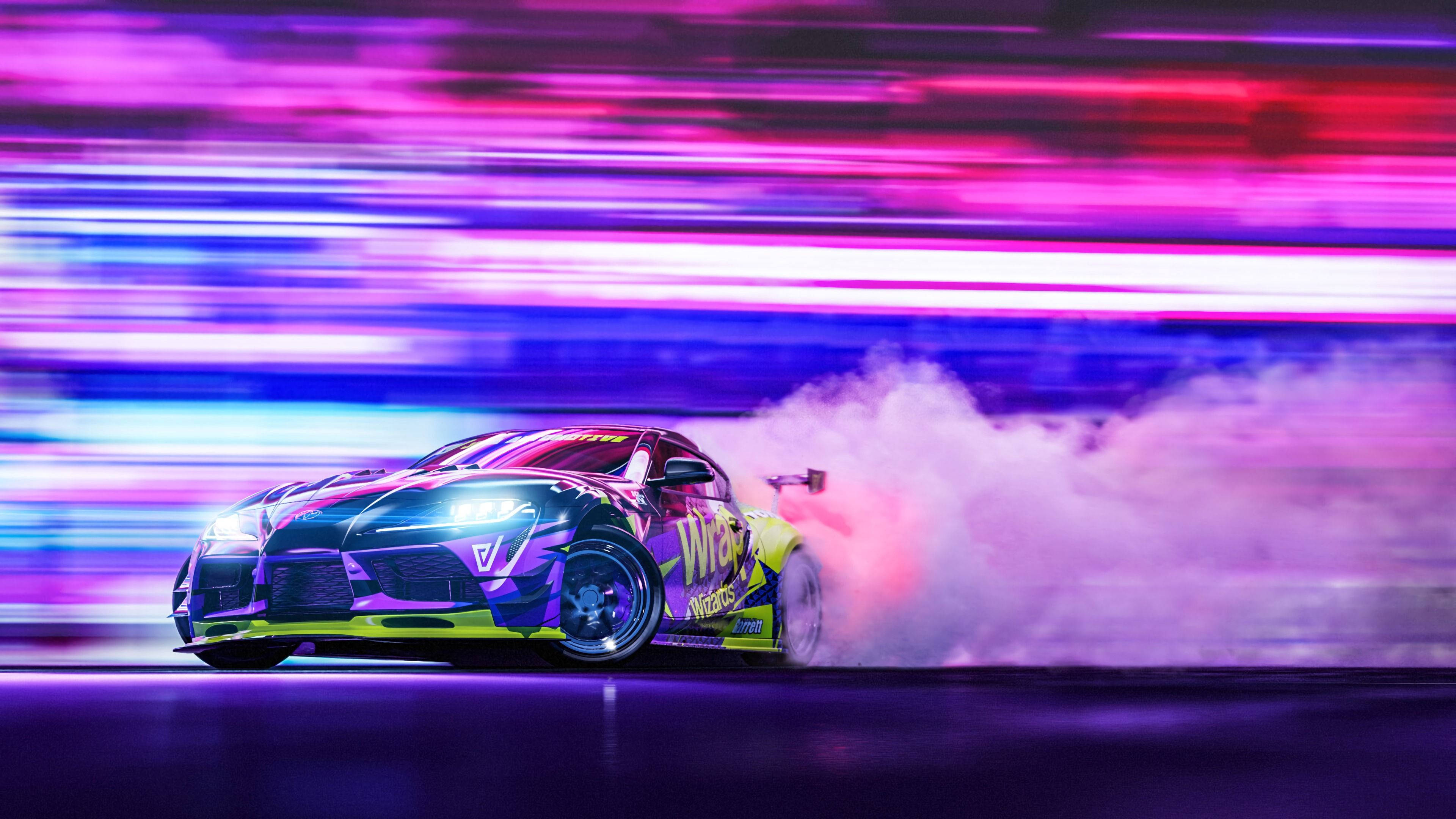 Drift-biler Neon Toyota Supra Bil Bakgrunner