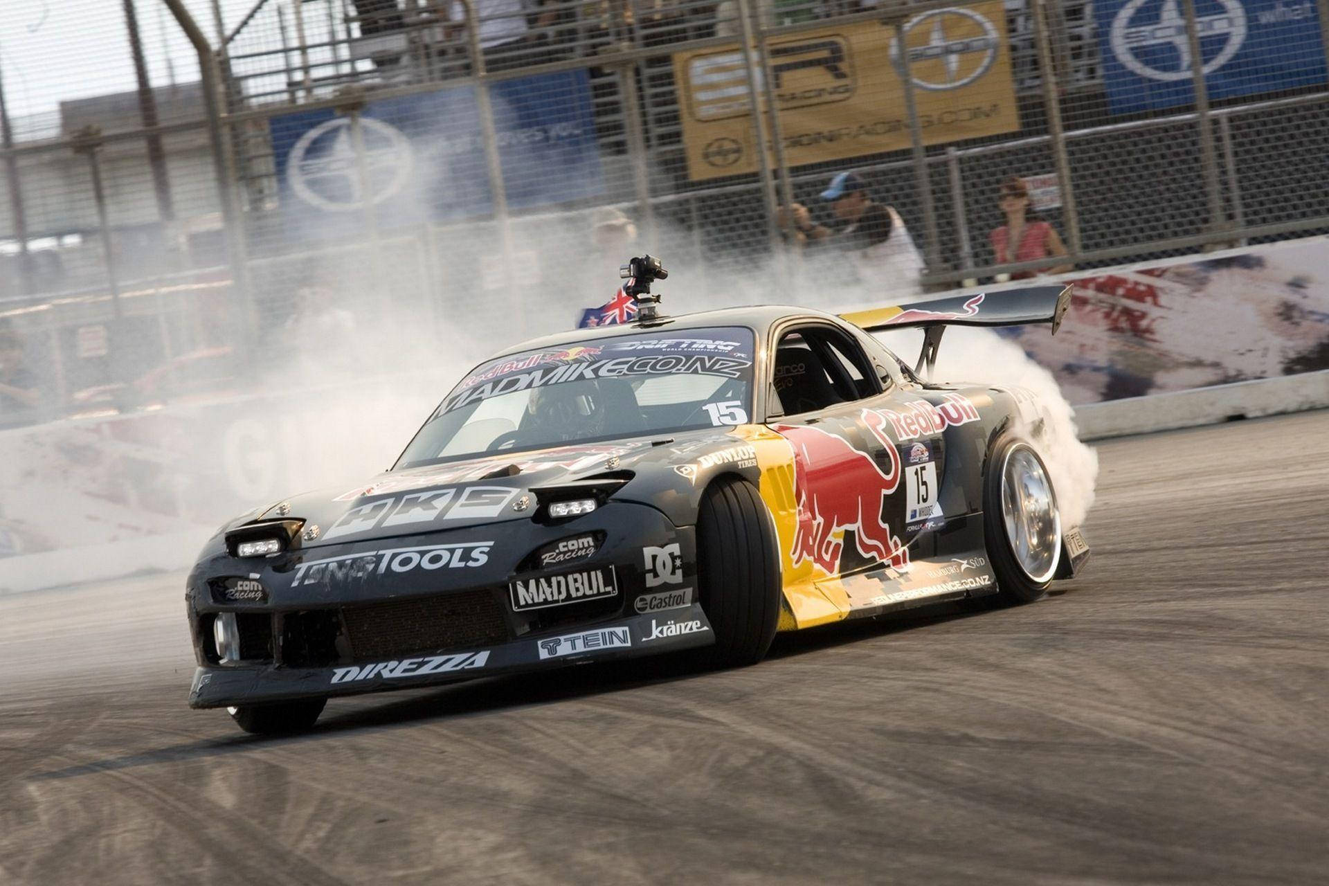 Driftbil Mazda RX-7 med kamera Bakgrunner