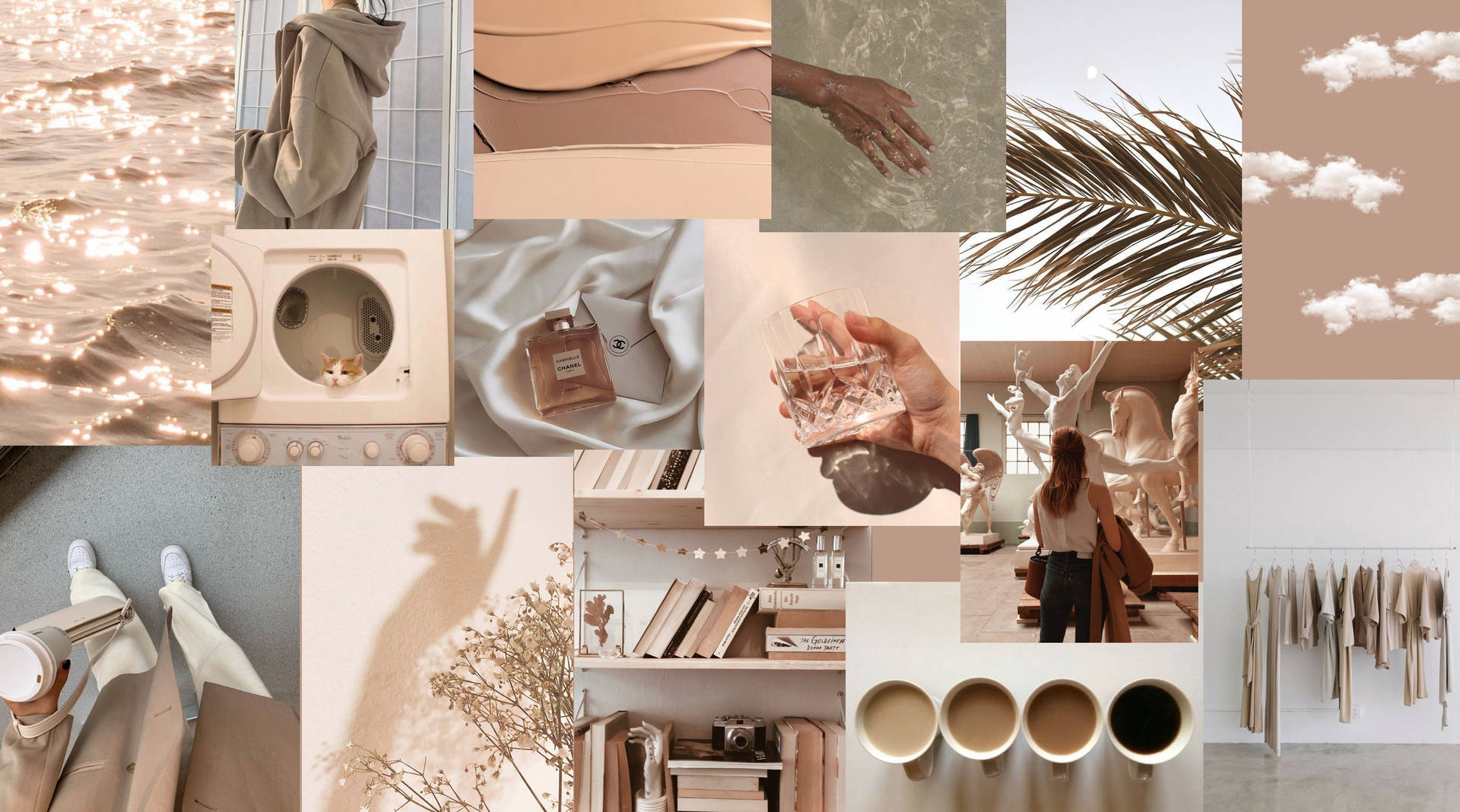 Drikke og natur beige estetisk collage — Beige estetikk GIF Bakgrunner