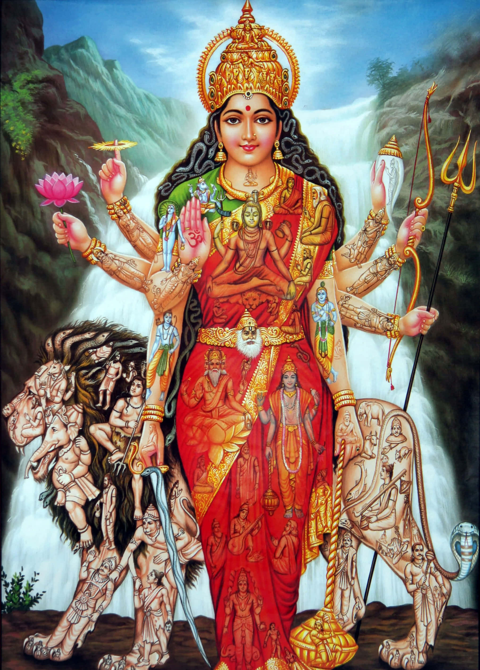 Durga Maa med foss-bilde Bakgrunner