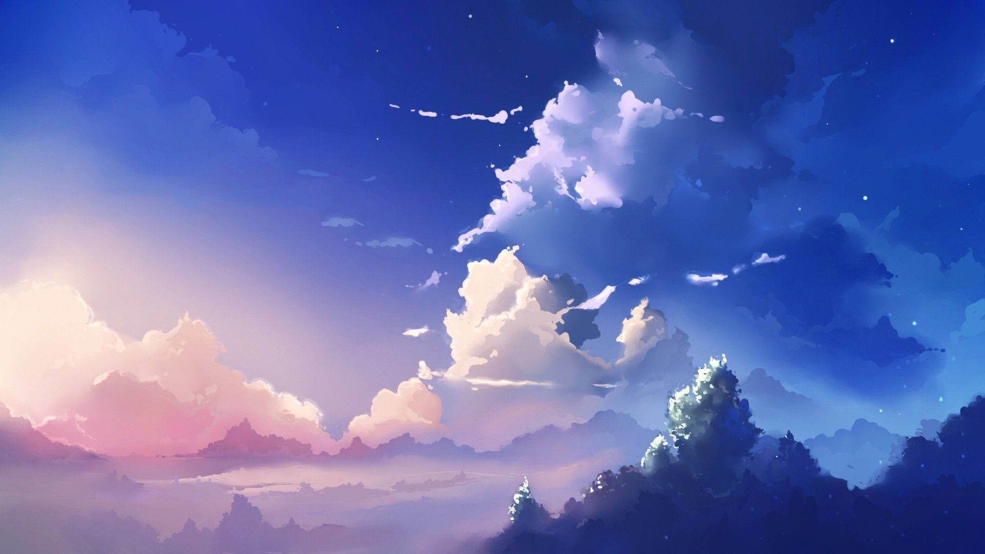 Dyp blå himmel anime landskap Bakgrunner