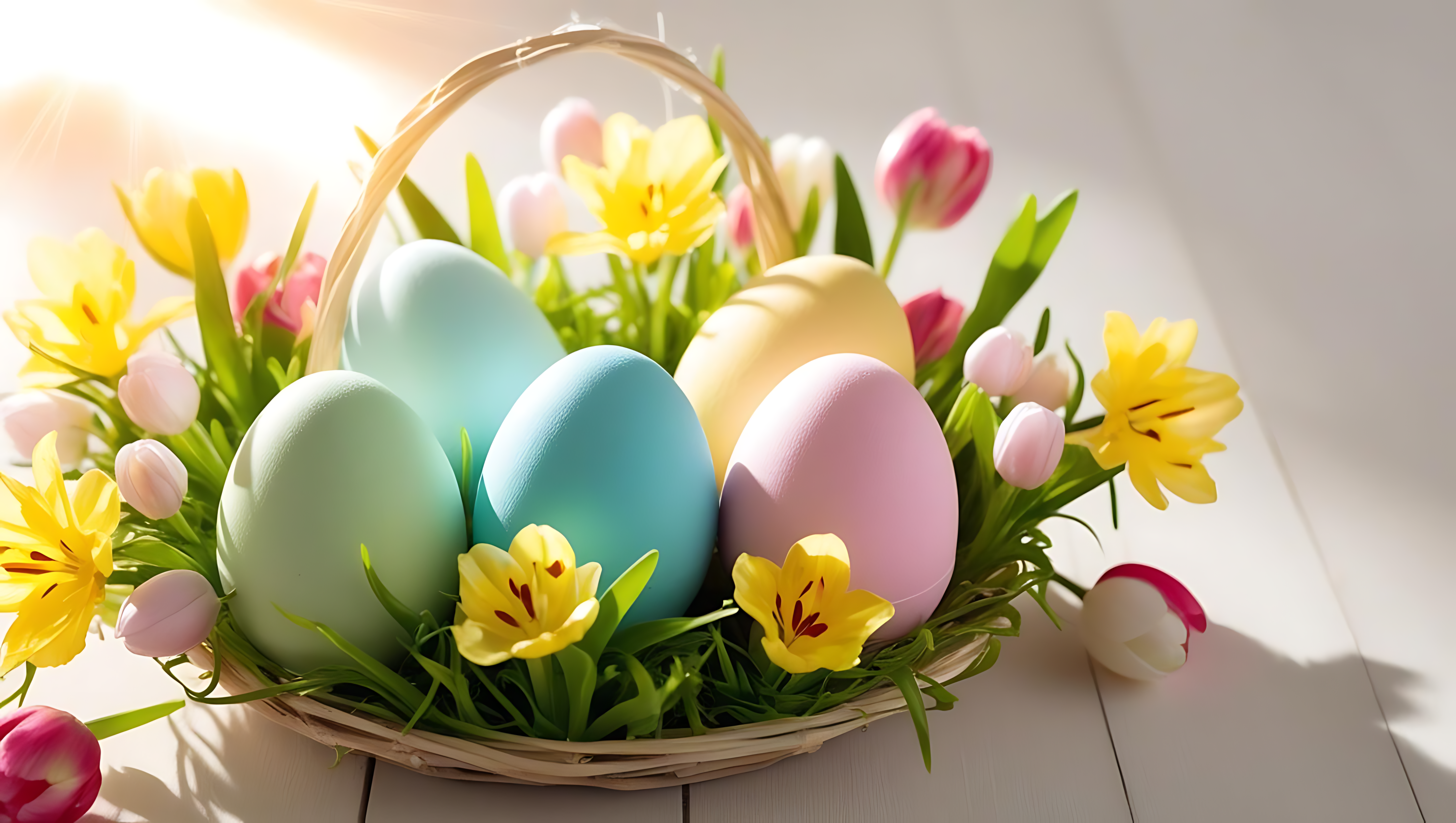 Easterkurv med påskeegg og påskeliljer Bakgrunner
