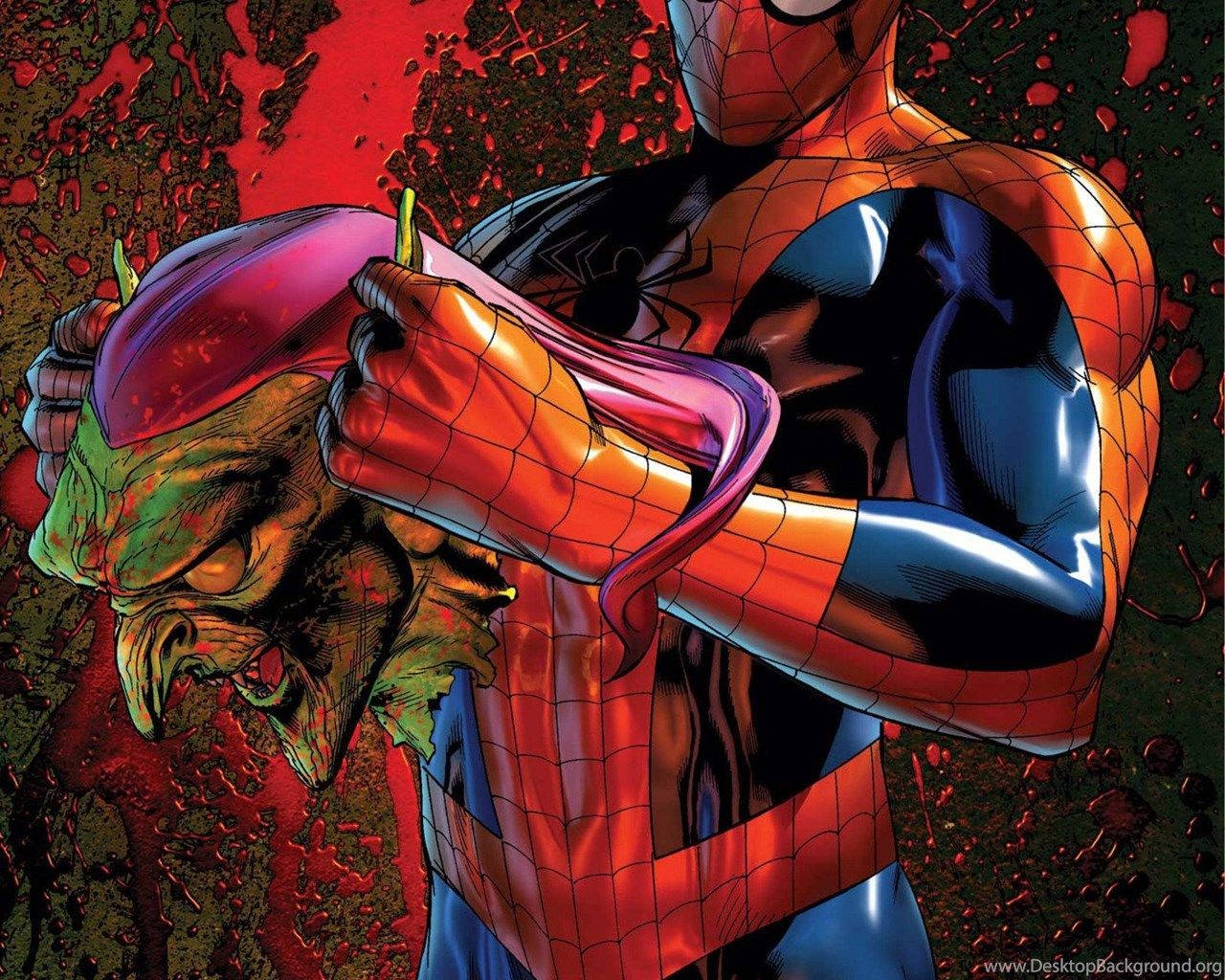 Edderkoppmannen tar på seg Green Goblin-maske i kamp Bakgrunner