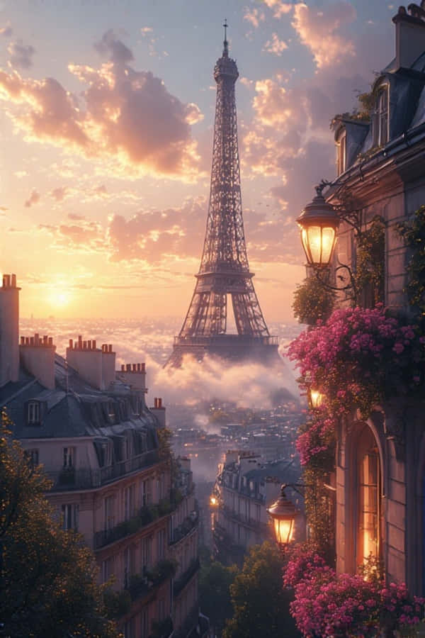 Eiffeltårnet ved soloppgang Paris tak 4K Bakgrunner