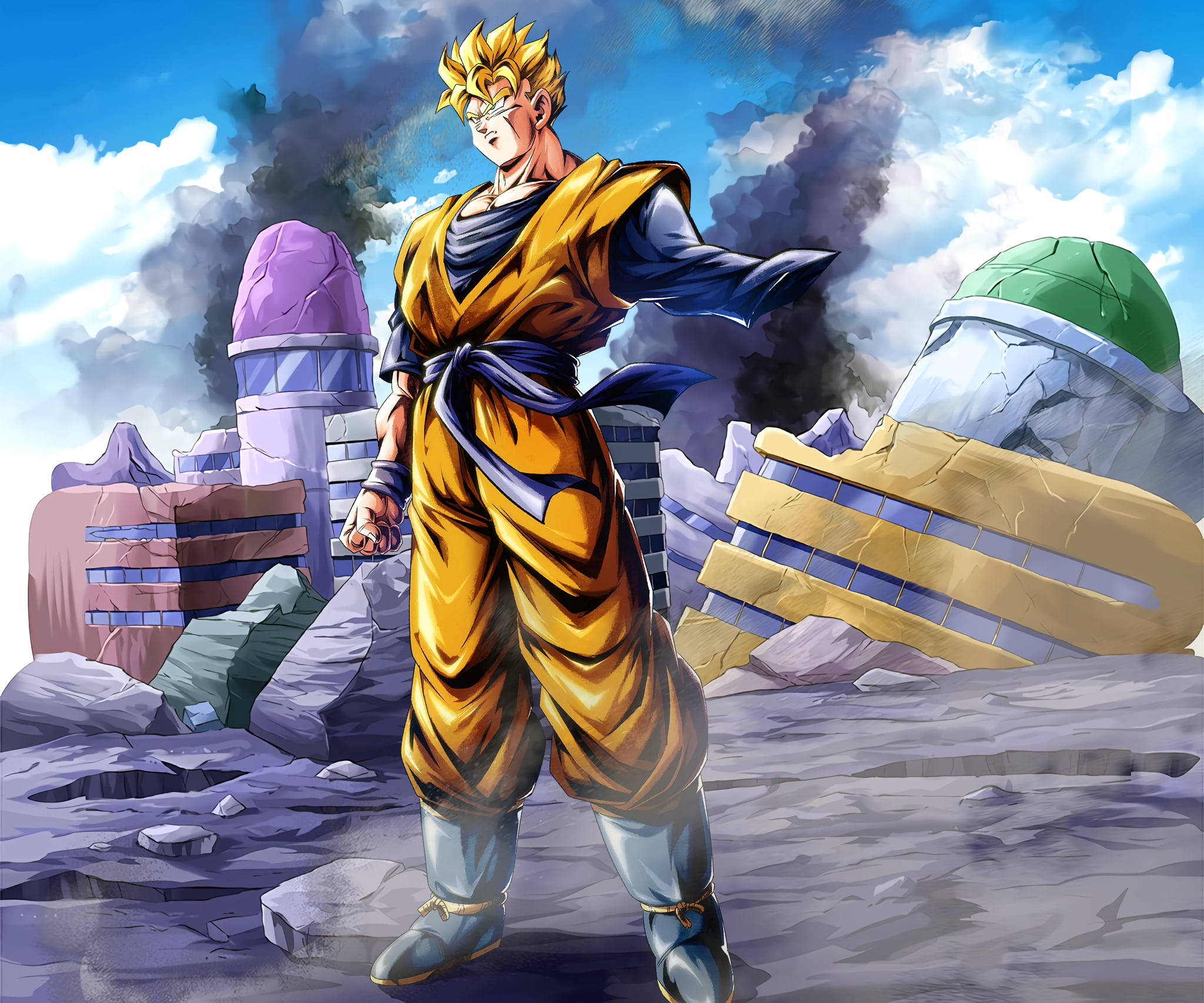Eldre Gohan Super Saiyan 2 i ruiner Bakgrunner