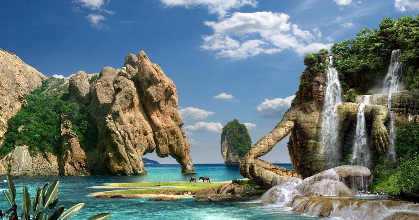 Elefant og Buddha 3D Natur Bakgrunner