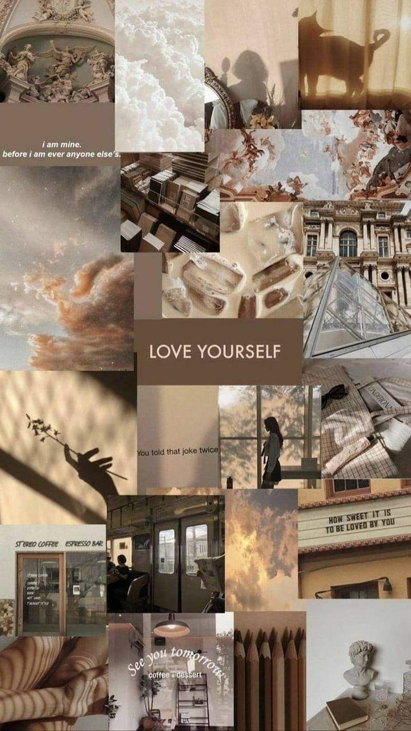 Elsk deg selv beige estetisk collage Bakgrunner