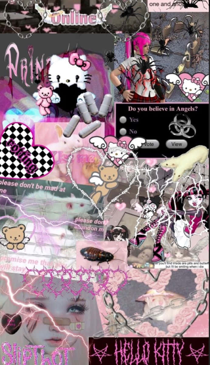 Emo Hello Kitty kul collage Bakgrunner
