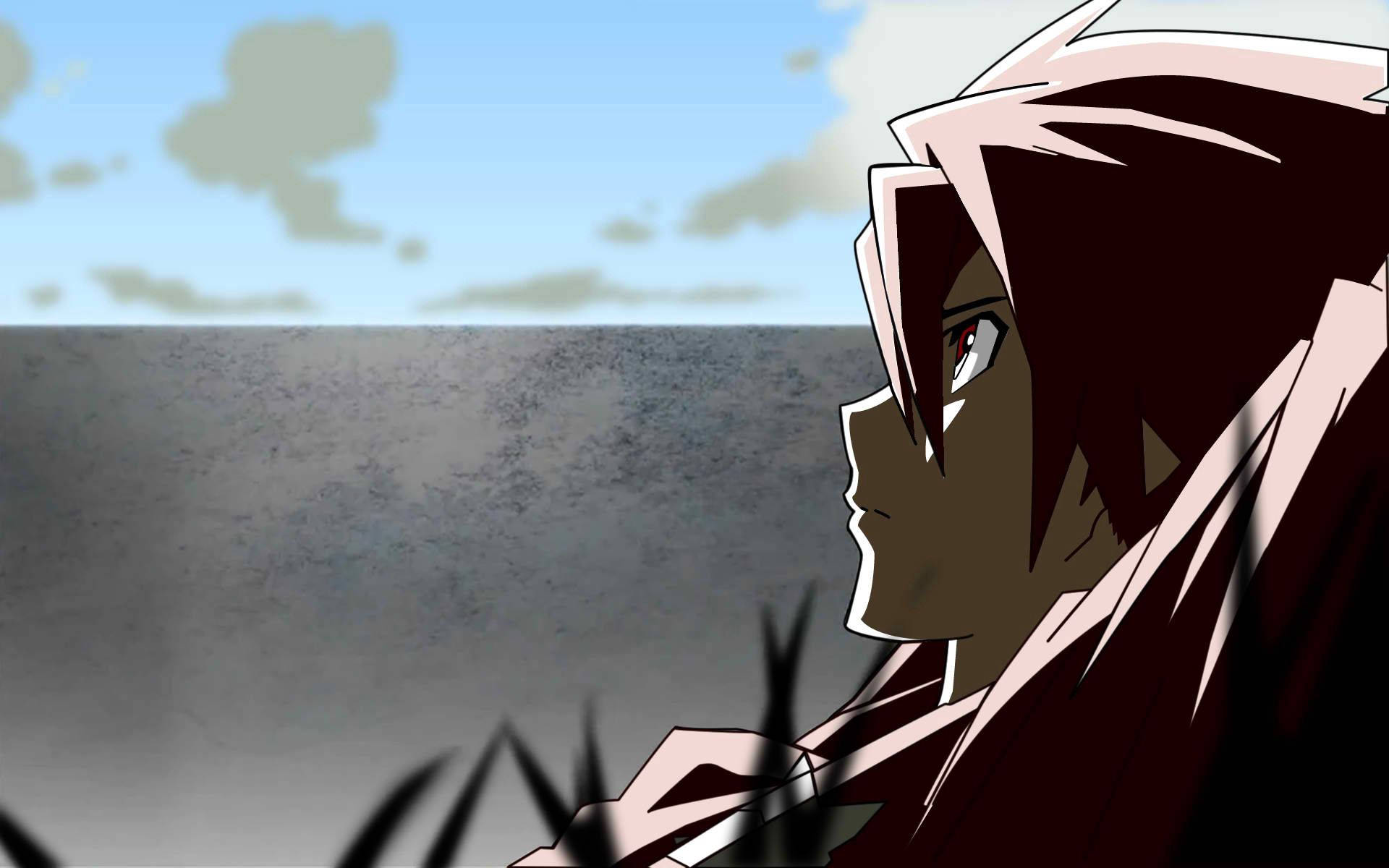 Animejente som ligger på gresset under skyggen av et tre bakgrunnsbilde