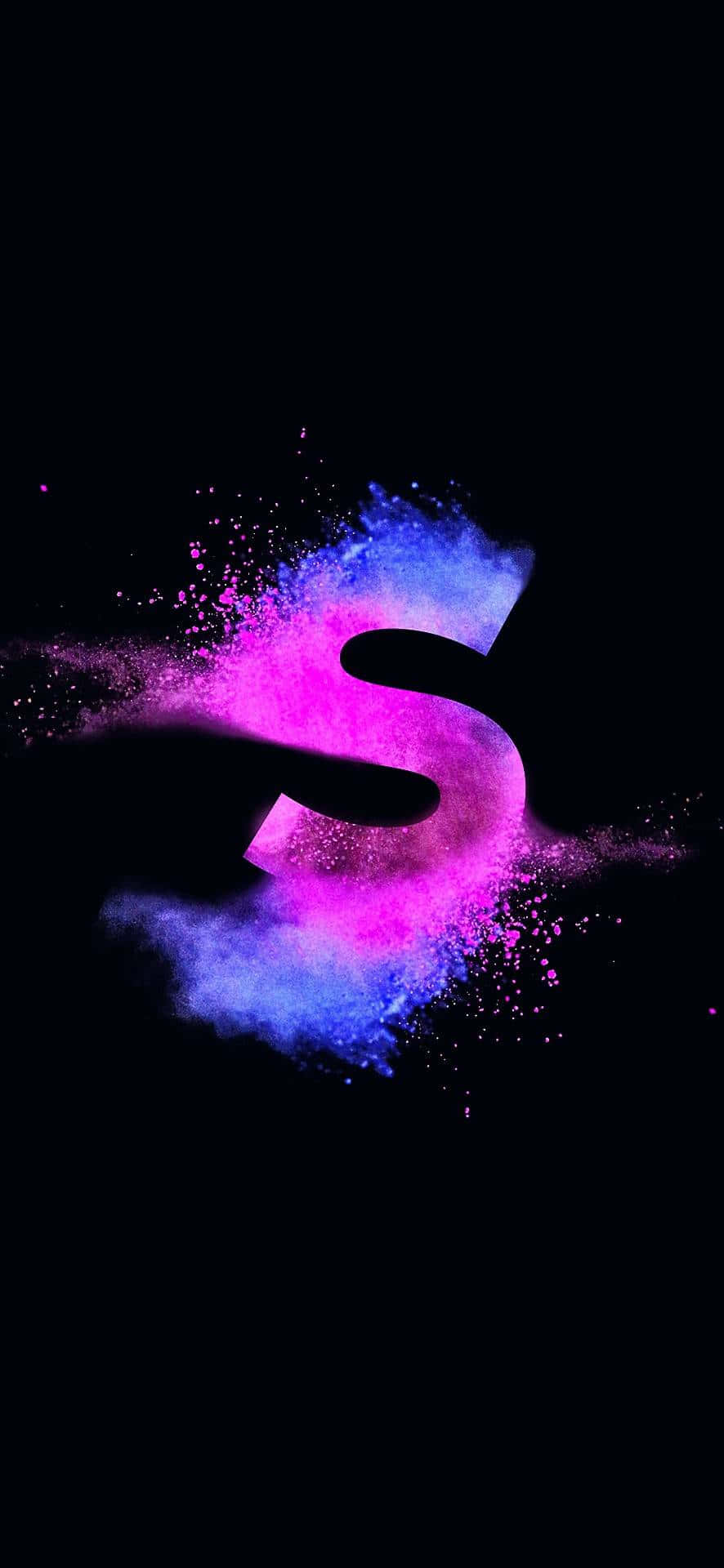 en blå og rosa bokstav s på svart bakgrunn Bakgrunner