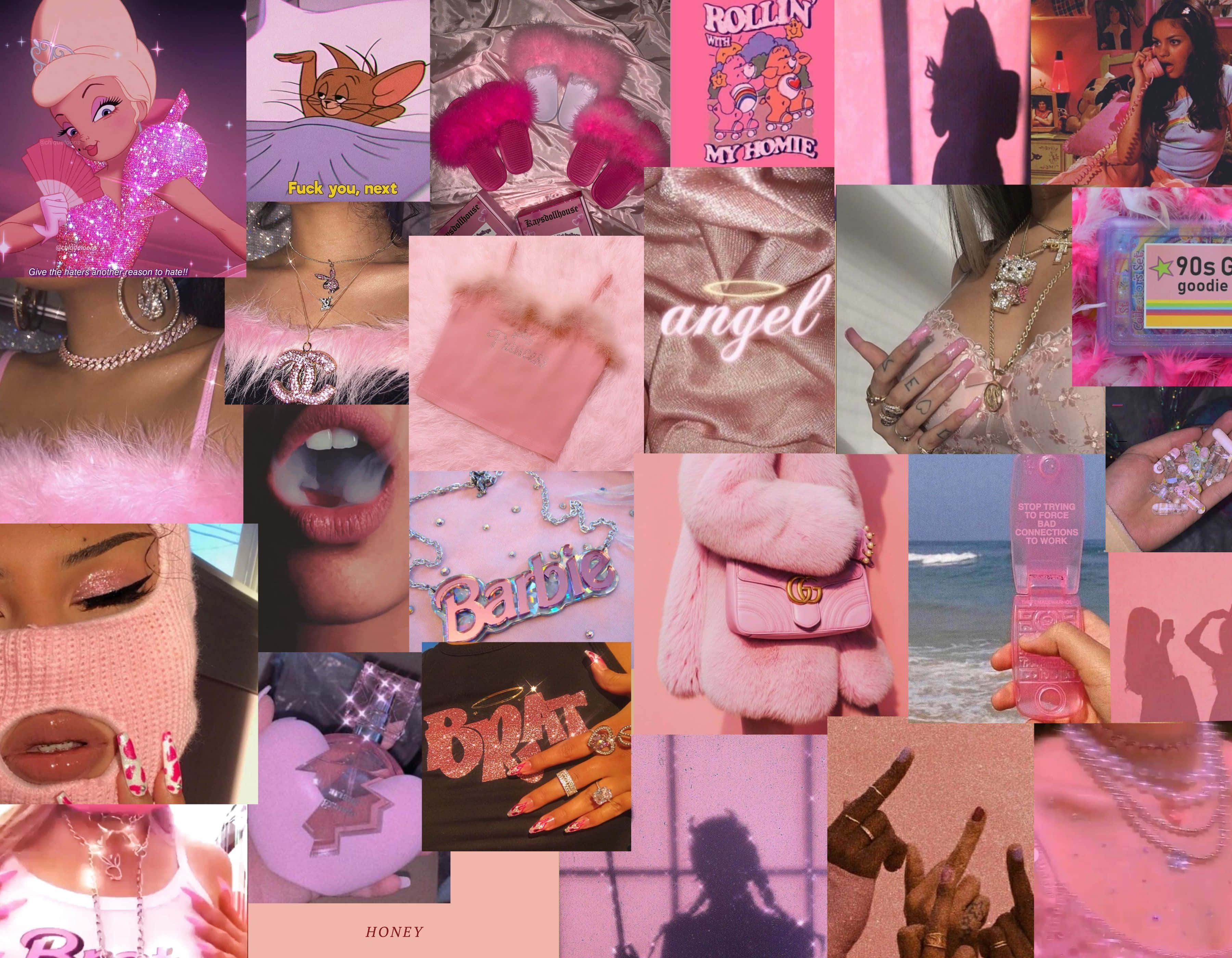 en collage av rosa bilder med mye smykker Bakgrunner