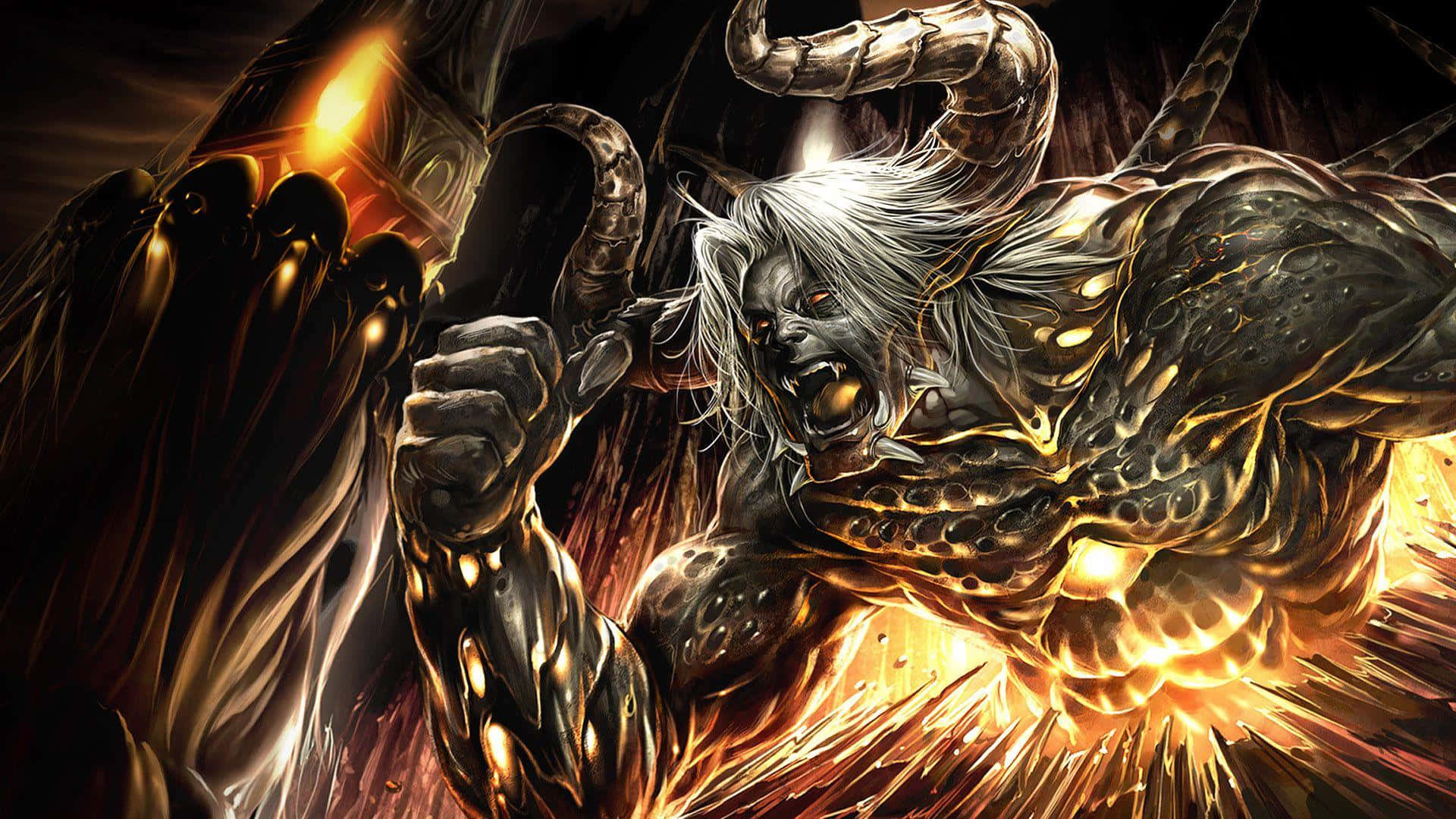 en demon angriper en ild Bakgrunner