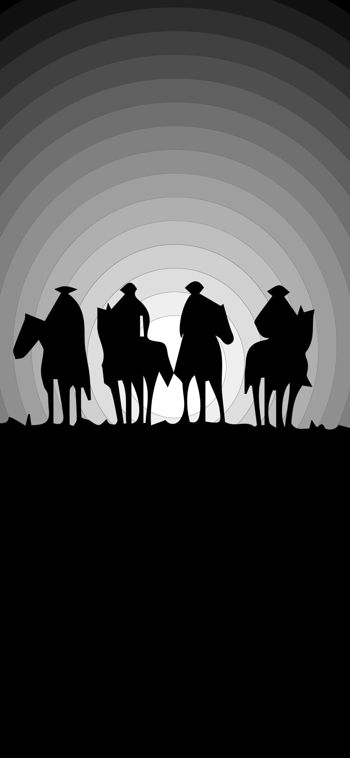 En ensom cowboy-silhuett mot en levende solnedgangsbakgrunn på en iPhone-skjerm Bakgrunner