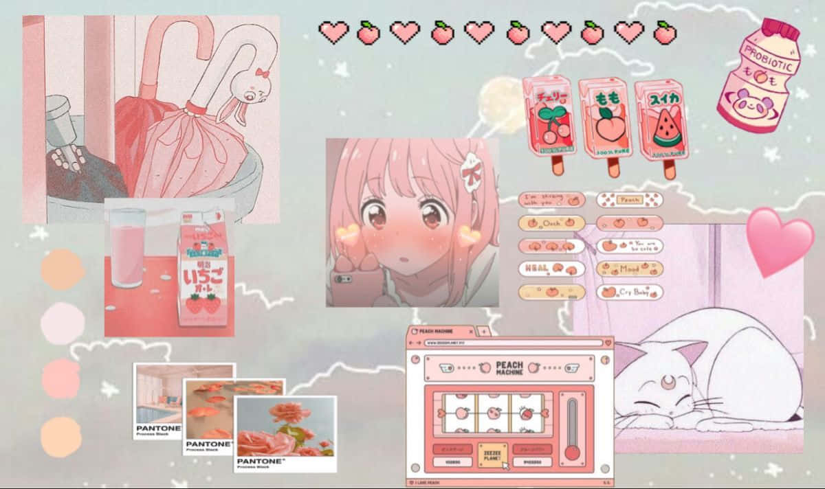 En fredelig og rolig anime-scene i myke rosa nyanser Bakgrunner
