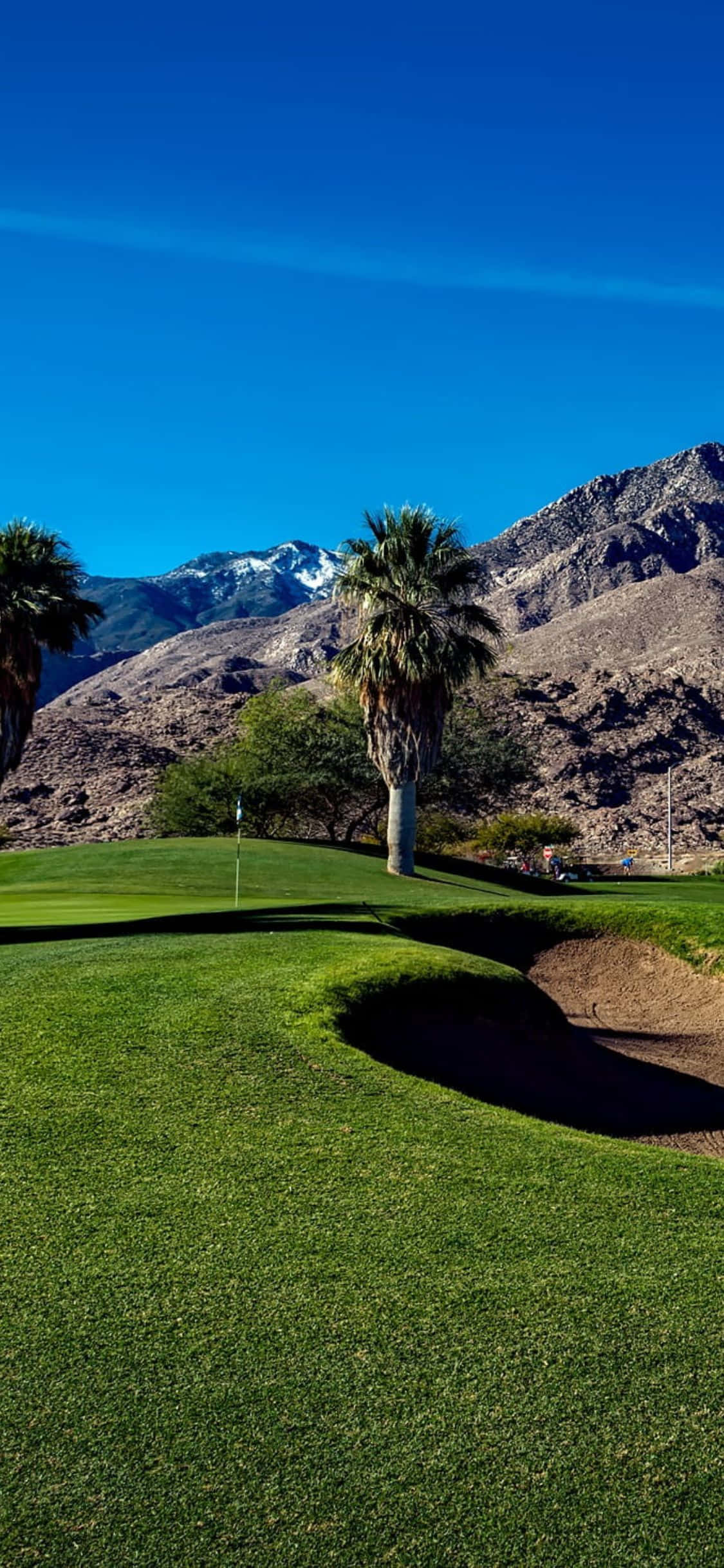 En frodig grønn golfbane strekker seg ut foran en iPhone X. Bakgrunner