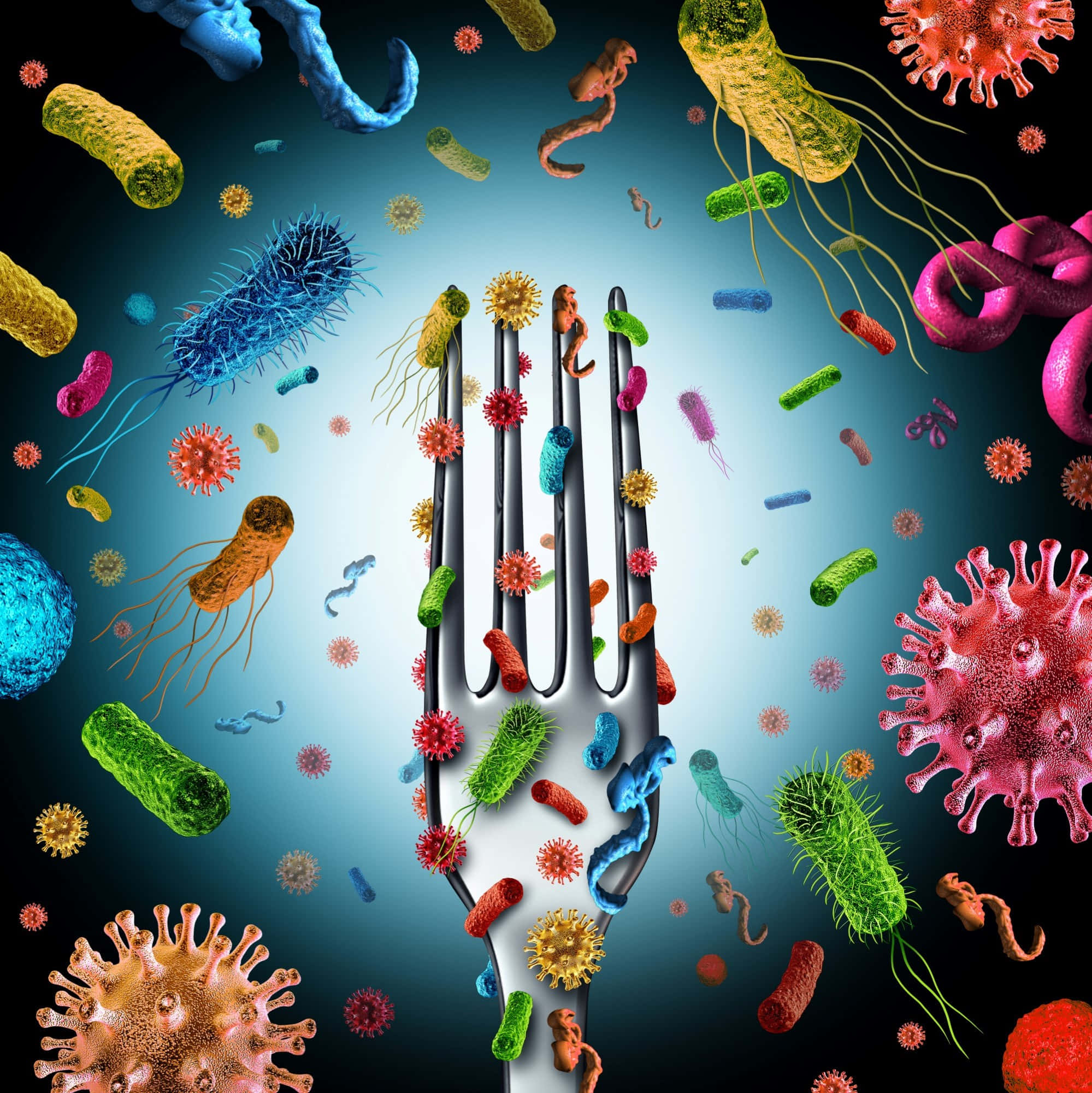 en gaffel med bakterier og virus på Bakgrunner