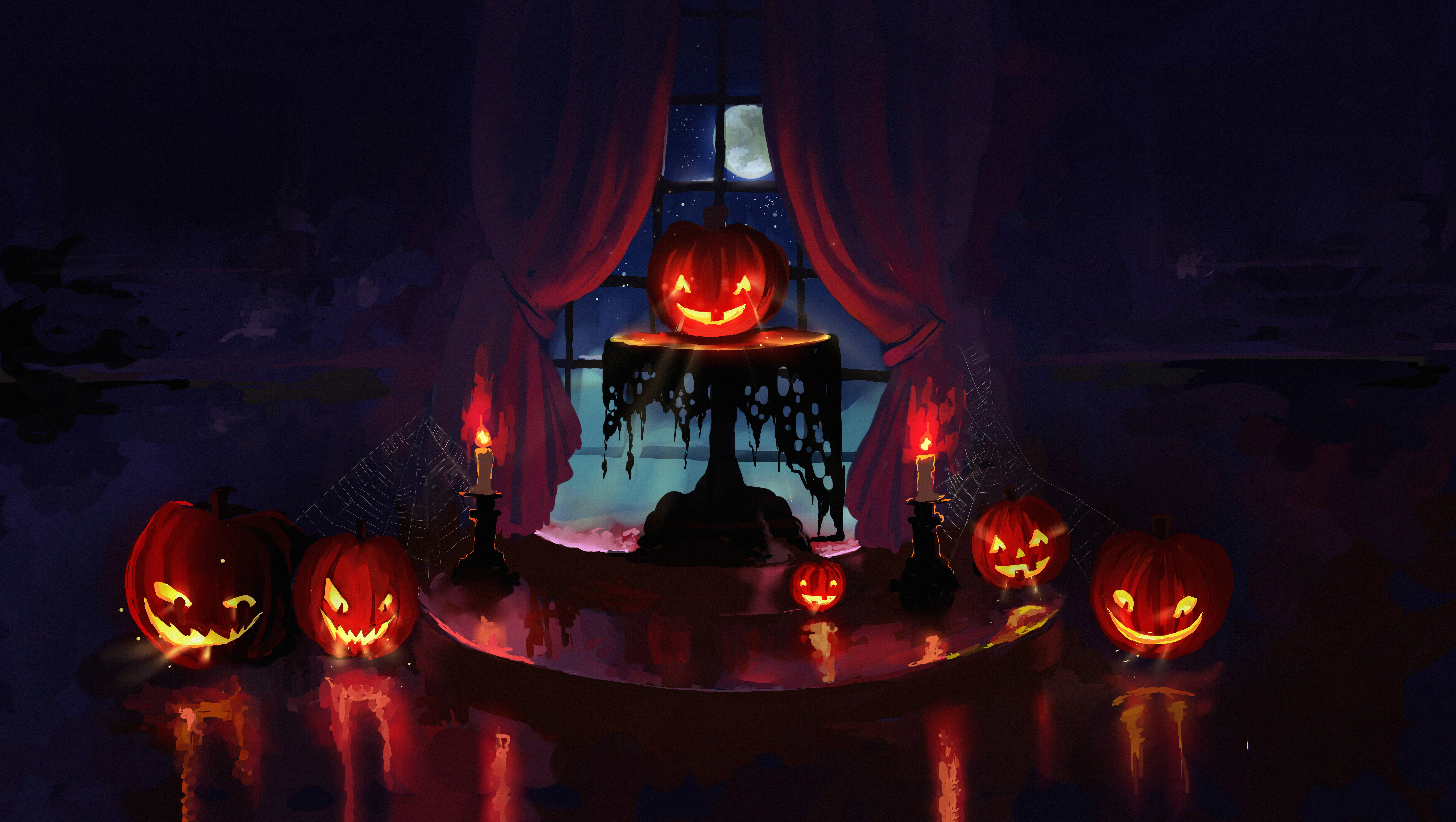 En kjølig halloweenscene med gresskar og lys Bakgrunner