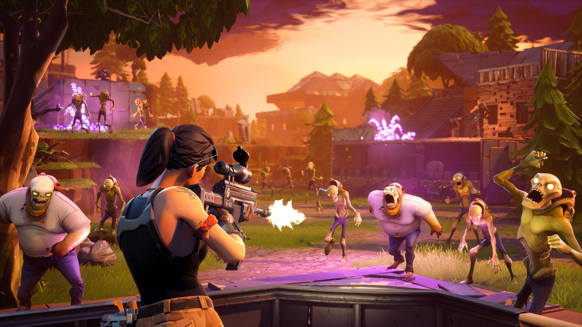 En kvinnelig Fortnite-soldat forbereder seg på å innta slagmarken Bakgrunner