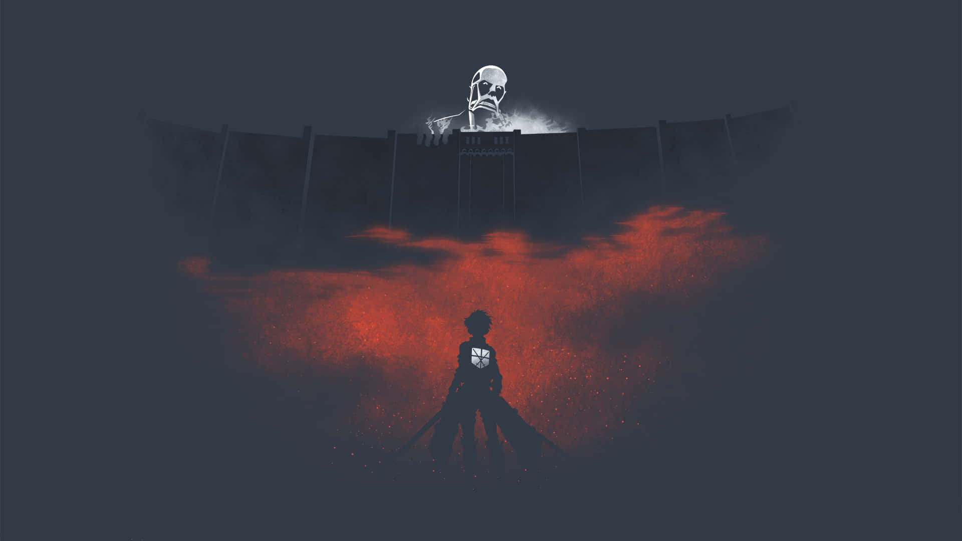 En kvinnelig karakter fra Attack On Titan står i en mørk, illevarslende skog Bakgrunner
