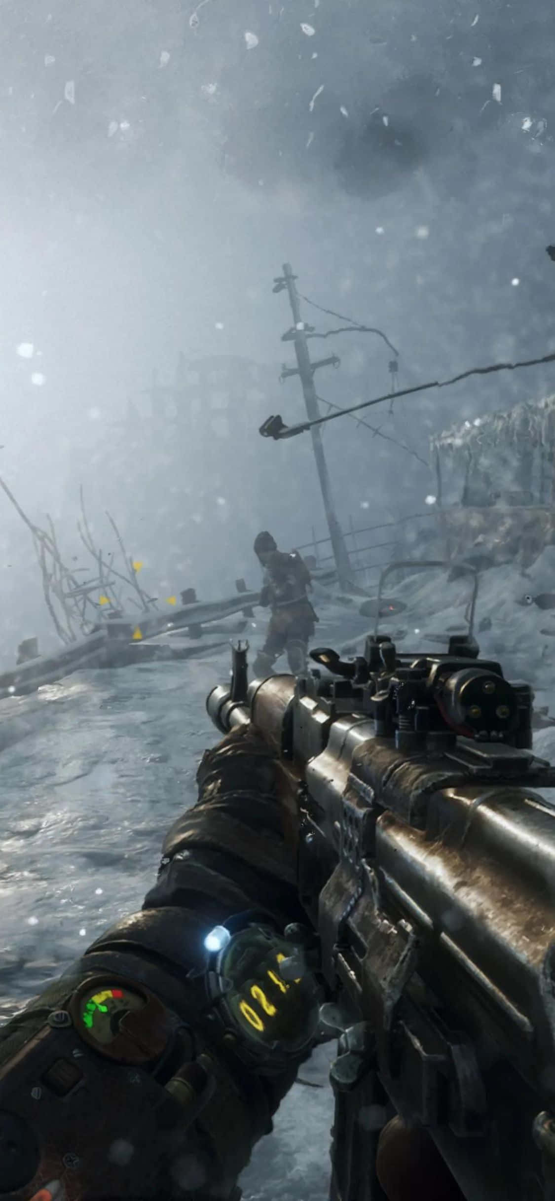 En mann i gassmaske streifer rundt i det postapokalyptiske landskapet i Metro Exodus Bakgrunner